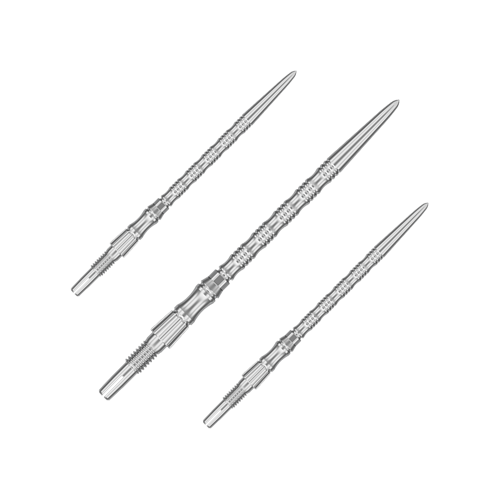 Ocelové hroty na šipky Target Signature Swiss Point TRB - stříbrné Das Bild zeigt ein Set silberner Dartspitzen mit einer Länge von 42 mm. Es handelt sich um Target SwissPoint Signature TRB Dartspitzen.