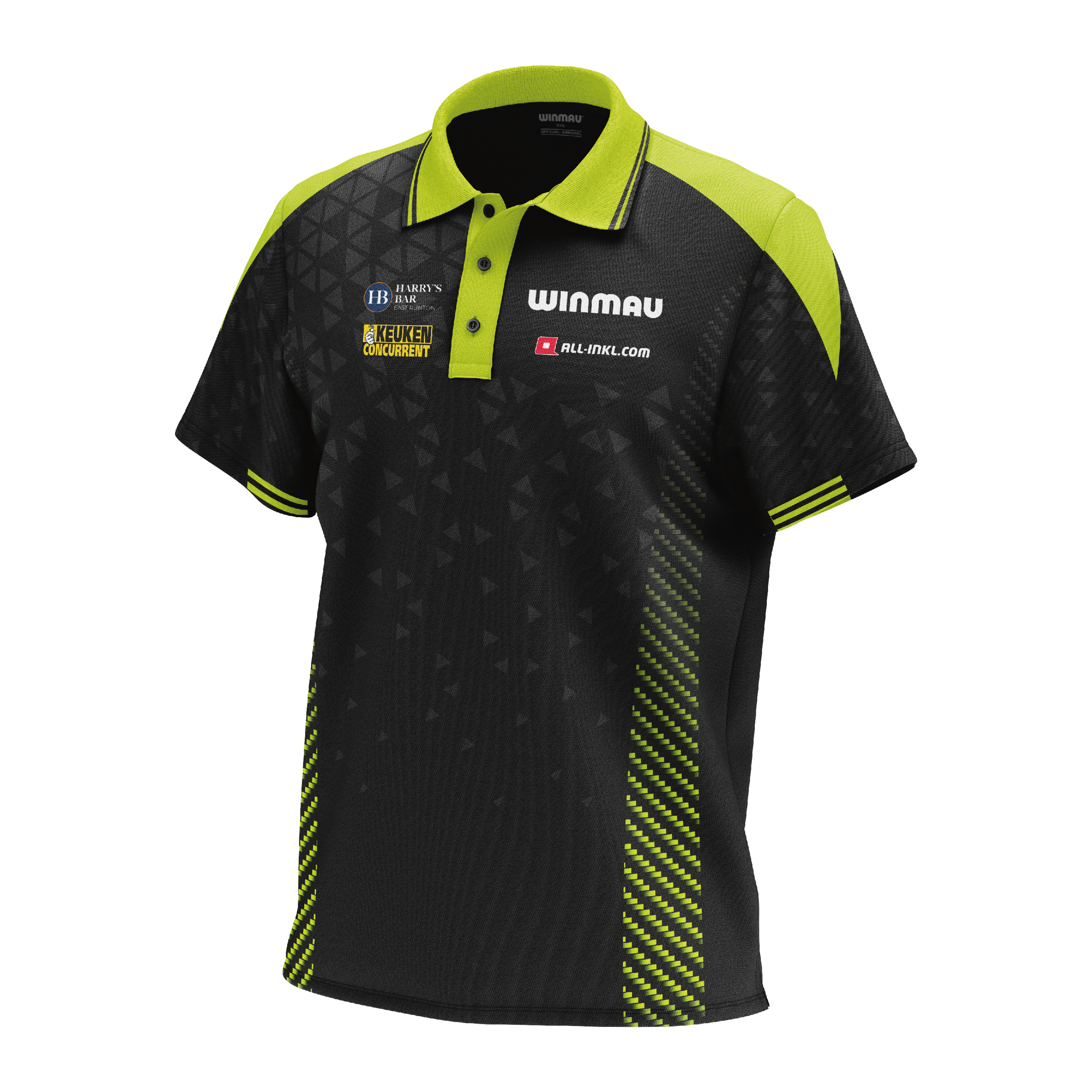 Polo tričko Winmau Michael Van Gerwen Stage Das Bild zeigt das Winmau Michael Van Gerwen Stage Poloshirt. Es handelt sich um ein offizielles Poloshirt für Fans von Michael Van Gerwen.