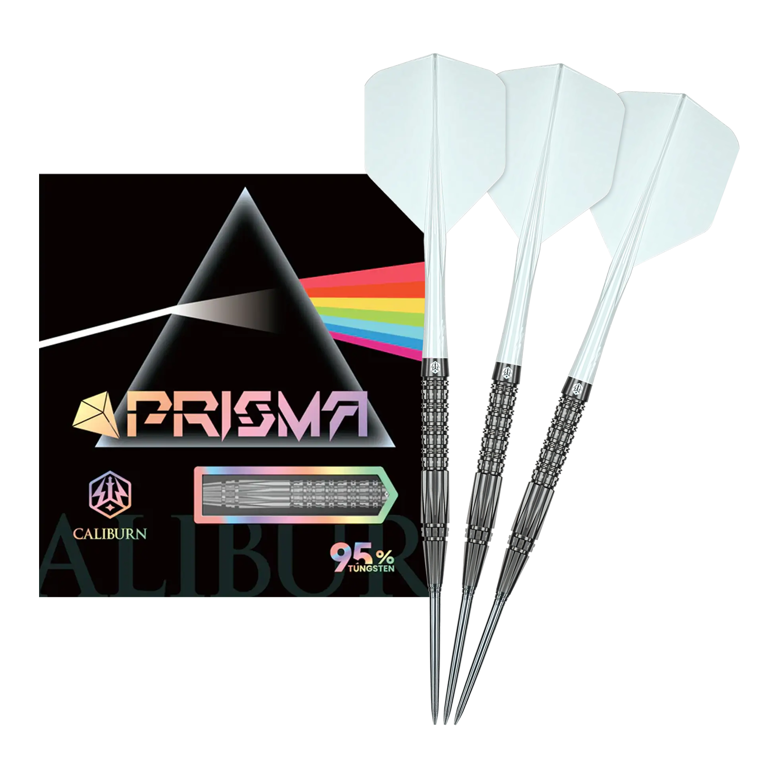 Ocelové šipky Caliburn Prisma P2 - 20,5 g Auf dem Bild sieht man die Caliburn Prisma P2 Steeldarts, 20,5g. Diese Steeldarts bieten ein modernes Design für Turnierspieler.