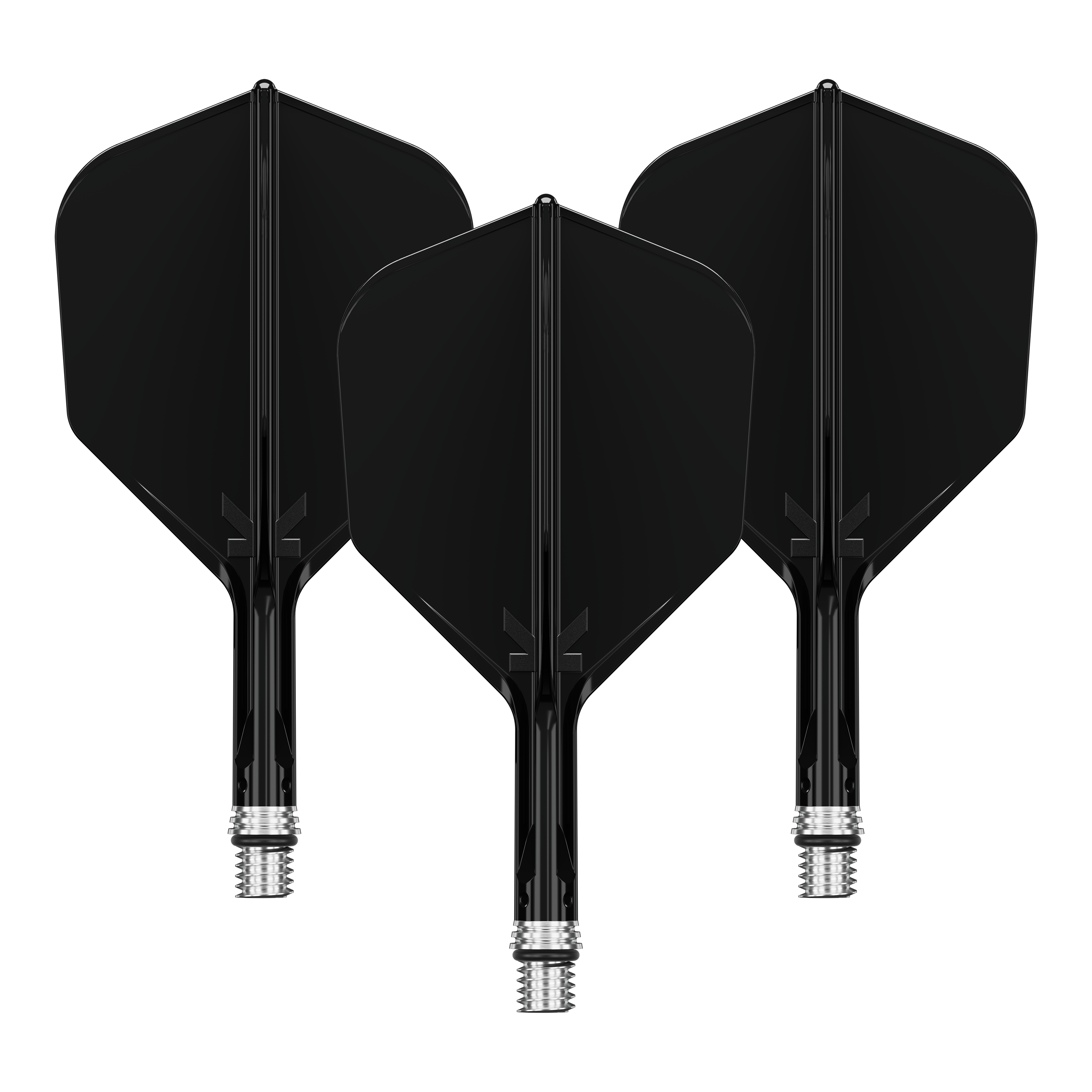 Letky Target K-Shift č. 6 - černé Das Bild zeigt ein Set schwarzer KShift No6 Flights mit 19mm Länge für Darts. Die Flights stammen von der Marke Target.