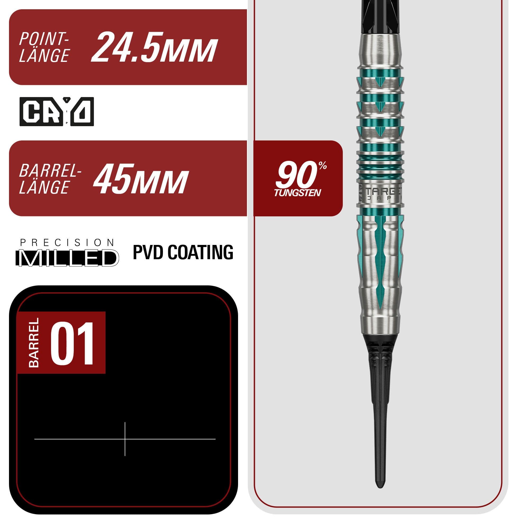 Měkké šipky Target Black Marque Pierce - 18,5 g Das Bild zeigt die Target Black Marque Pierce Softdarts mit 18,5g Gewicht. Schwarze Darts für präzises und komfortables Spielen.