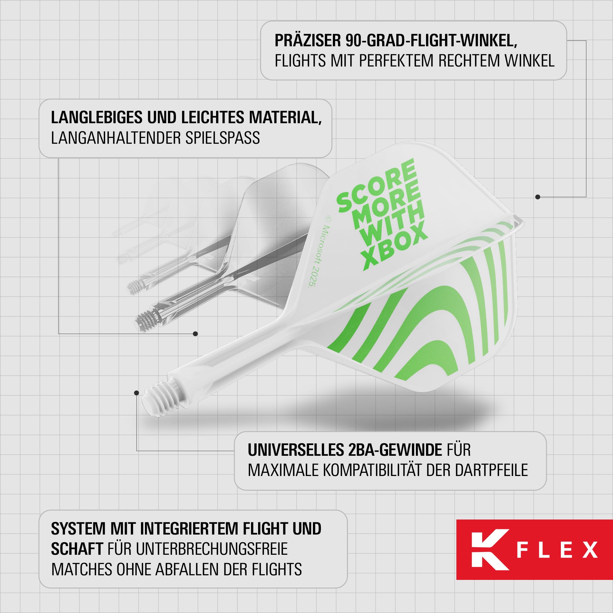Standardní letky Target Xbox K-Flex No2 - bílé Abgebildet sind die Target Xbox K-Flex No2 Standard Flights in Weiß. Sie sind speziell für Xbox Dartpfeile konzipiert.