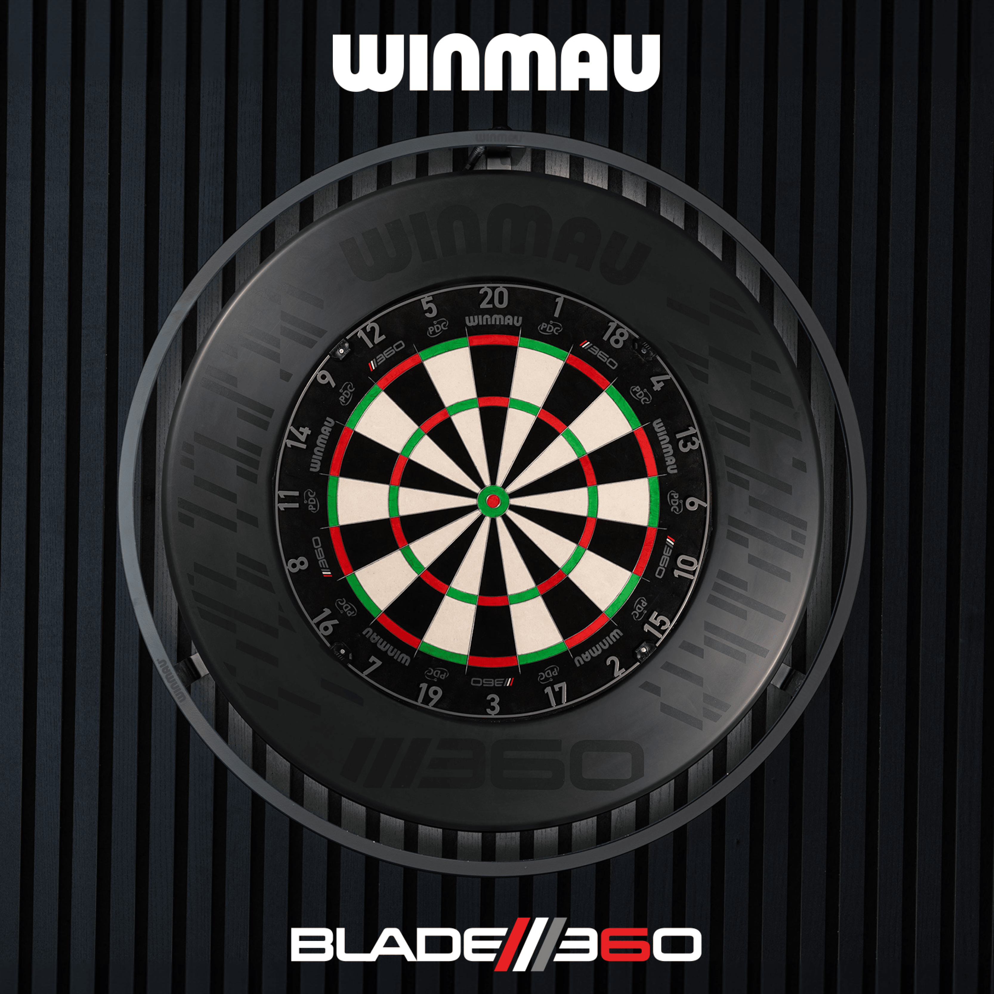 Obložení terče Winmau Blade 360 - černé Das Bild zeigt das Winmau Blade 360 Dartboard Surround in Schwarz. Dieses Produkt dient als Schutz für die Wand rund um das Dartboard.
