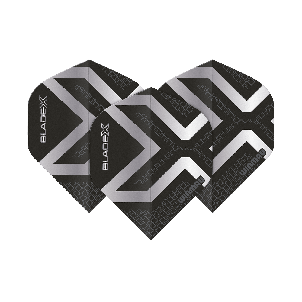 Letky Winmau Prism Delta Blade X Metallic Silver No2 Standard Hier sind die Winmau Prism Delta Blade X Metallic Silver No2 Standard Flights abgebildet. Es handelt sich um silberne Dartflights für präzises Darten.