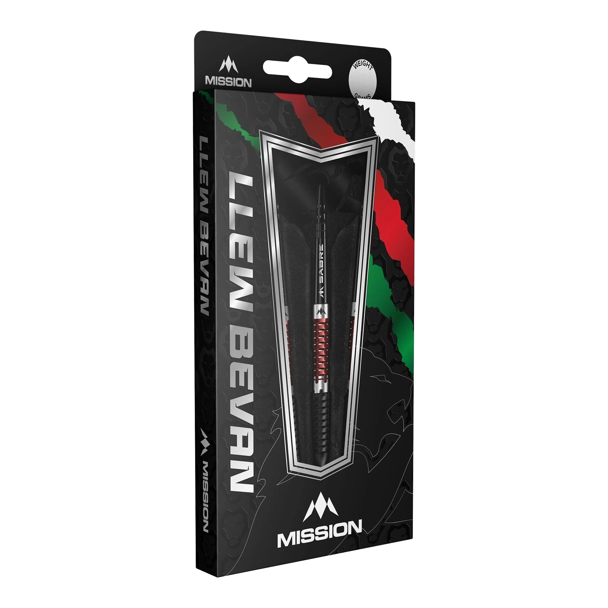 Mission Llew Bevan Black Red Electro Steeldarts - 23g. Elegante Steeldarts in Schwarz und Rot, ideal für Dartspieler.