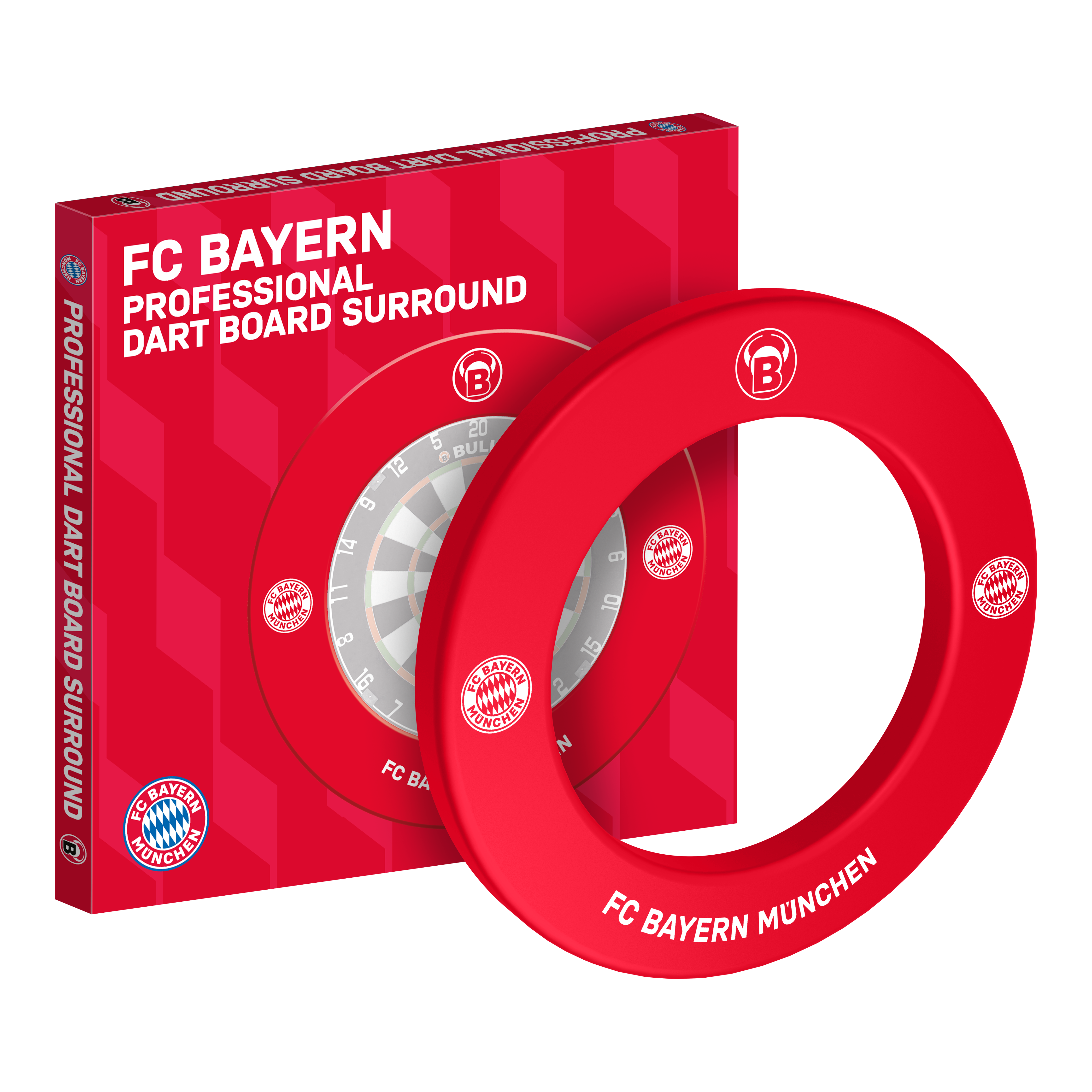 Prémiový prostorový terč pro šipky Bulls FC Bayern Mnichov Abgebildet ist das Bulls FC Bayern München Premium Dartboard Surround. Die Dartboard-Umrandung ist im Stil des FC Bayern München gestaltet.