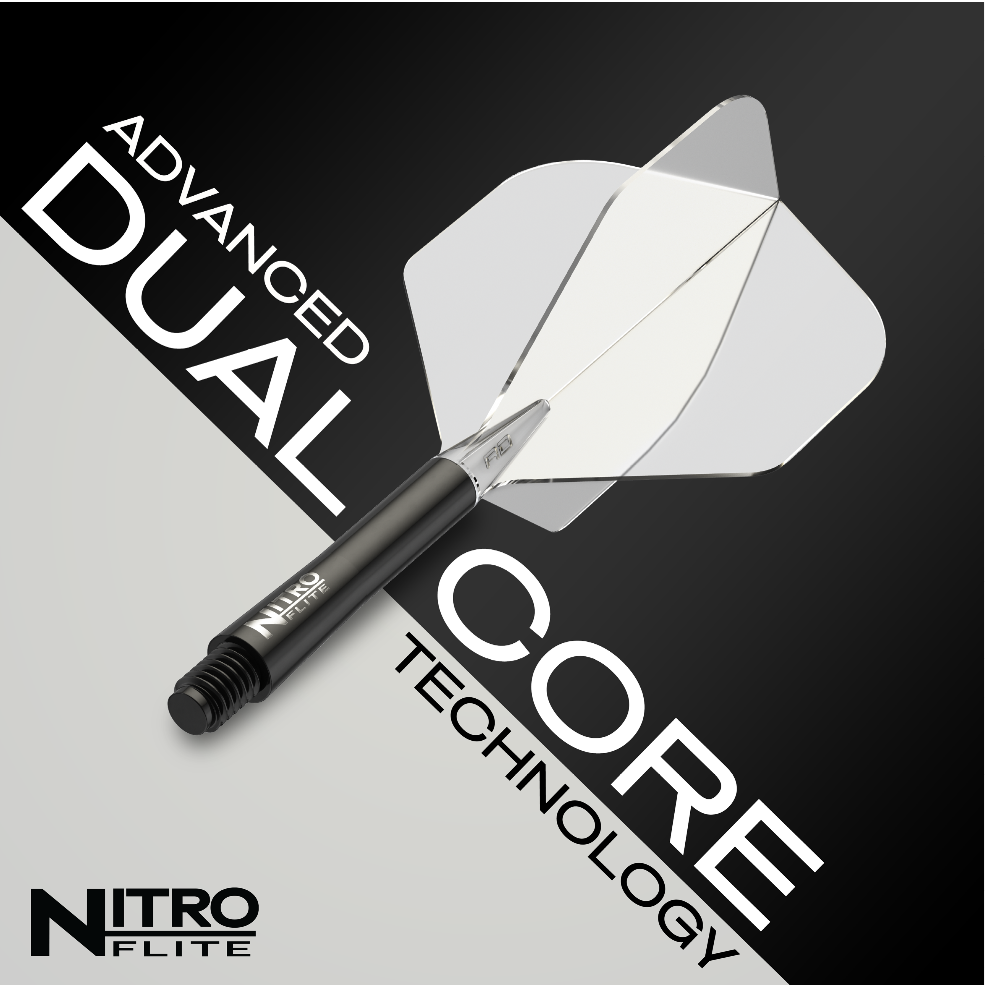 Red Dragon Nitroplite - Black Shaft Clear No2 Flights Das Bild zeigt das Produkt "Red Dragon Nitroflite - Black Shaft Clear No2 Flights". Es hebt die fortschrittliche Dual-Core-Technologie hervor.