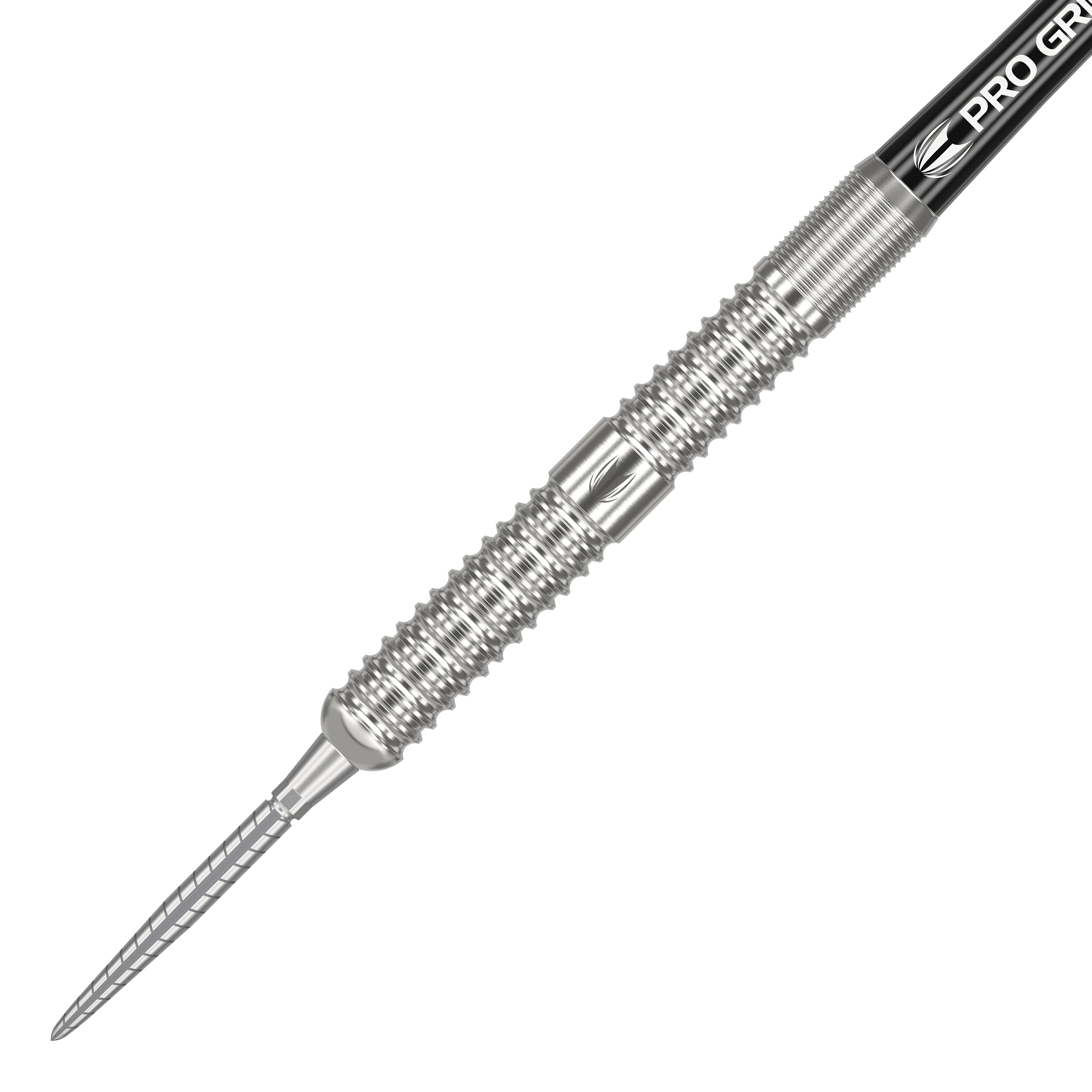 Šipky Target Sebastian Bialecki GEN1 Swiss Point Steeldarts - 22g Auf dem Bild ist ein steeldart mit silbernem, gerilltem Barrel und spitzem Metallkopf zu sehen. Es handelt sich um das Produkt "Target Sebastian Bialecki GEN1 Swiss Point Steeldarts - 22g".