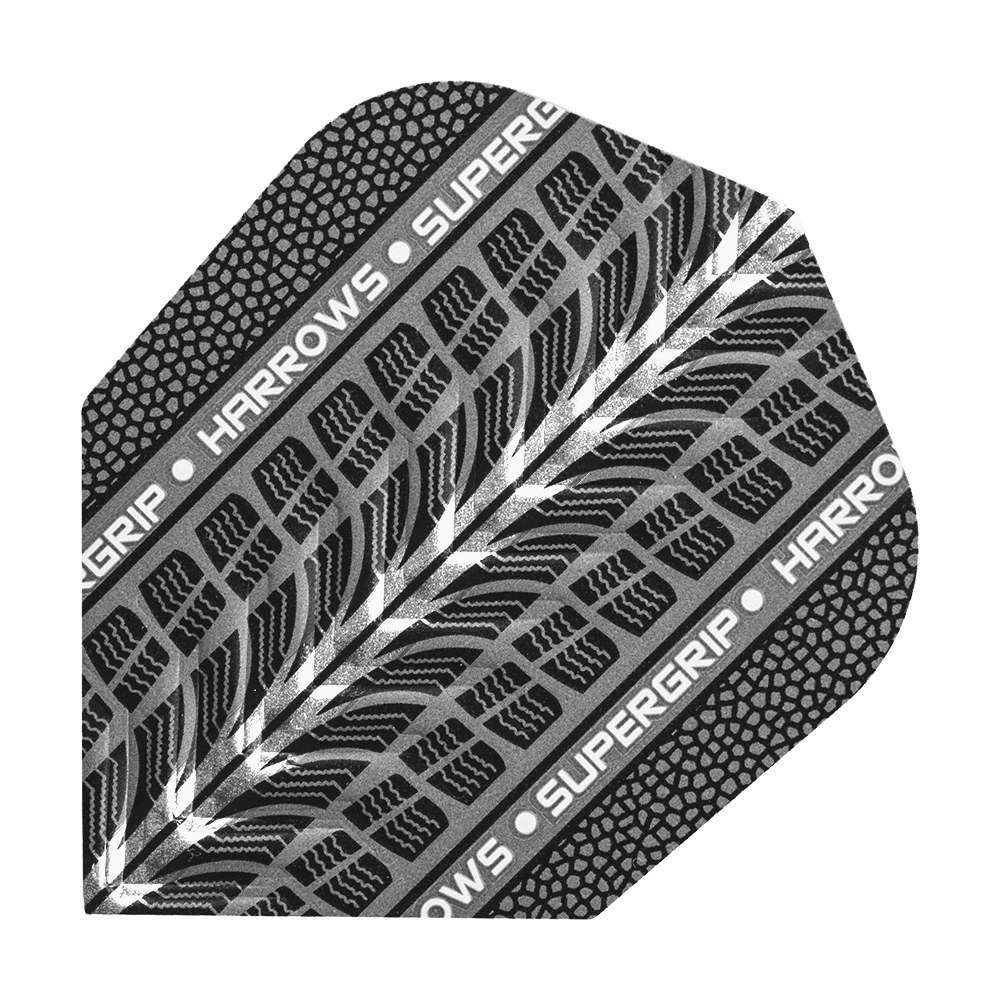 Letky Harrows Supergrip White č. 6 Das Bild zeigt die Harrows Supergrip Weiß No6 Flights. Es handelt sich um weiße Dart-Flights für präzises Spiel.