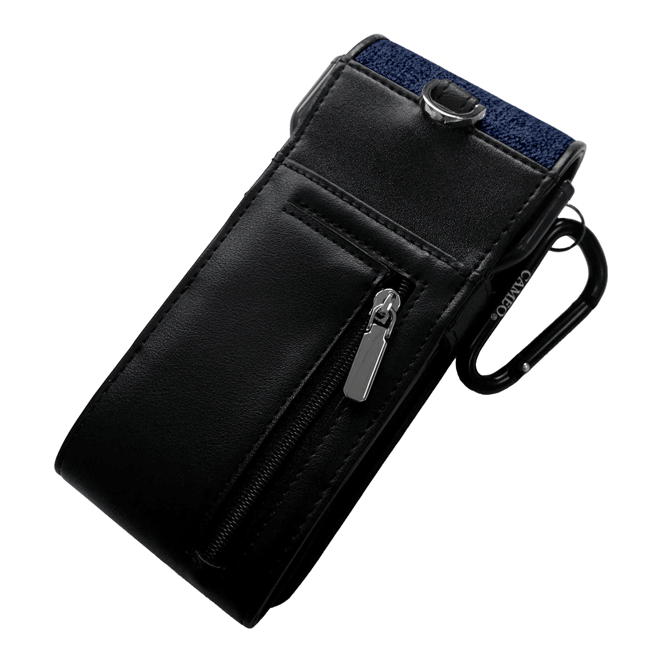 Pouzdro na šipky Cameo Thread Dies ist ein elegantes Etui aus schwarzem Material mit einem Reißverschlussfach. Es hat einen Metallclip und einen Karabiner zur Befestigung.