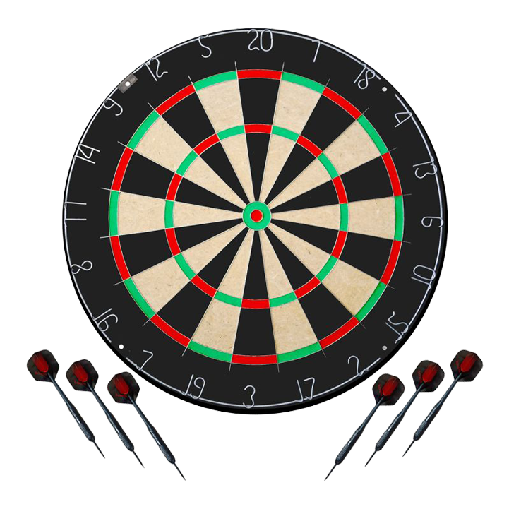 Sada terčů Karella BullOut včetně 2 sad ocelových šipek Das Bild stellt das Karella Dartboard BullOut Set mit zwei Sets Steeldarts dar. Es bietet alles, was man für ein direktes Dartspiel benötigt.
