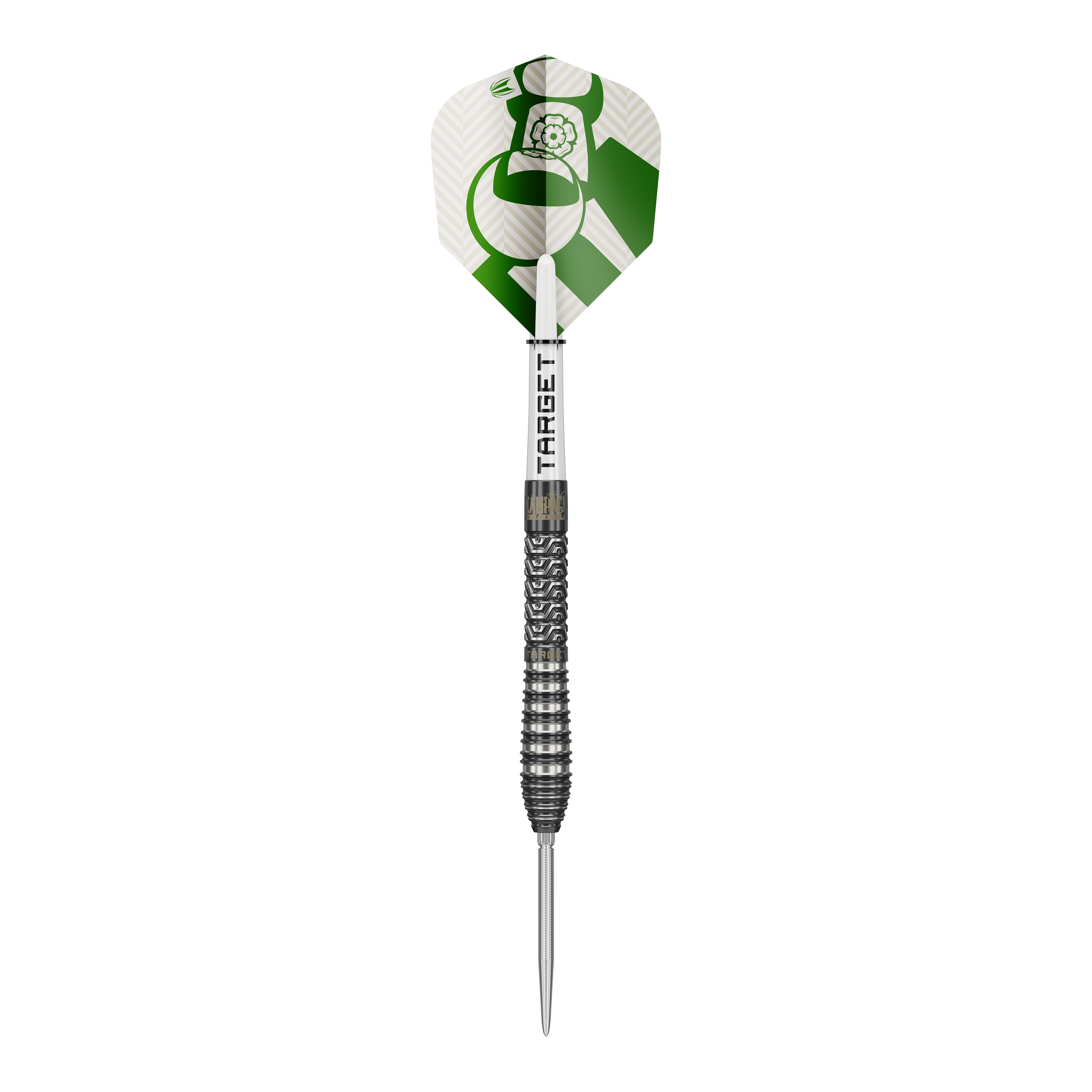 Ocelové šipky Target Charlie Manby Swiss Points Zu sehen ist Target Charlie Manby Swiss Points Steeldarts. Das Bild präsentiert einen einzelnen Dart aus dem Set.