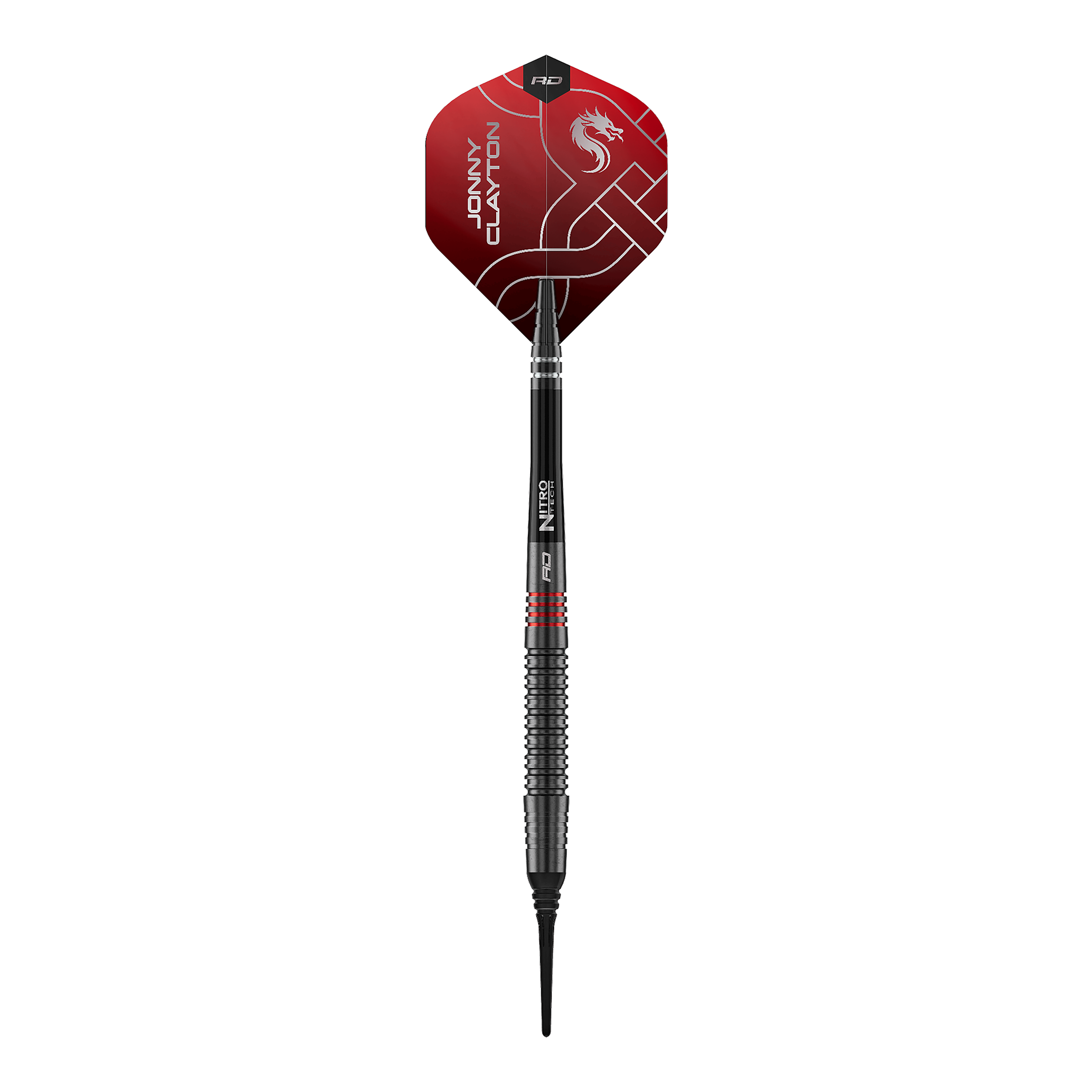 Měkké šipky Red Dragon Jonny Clayton RD-ADV - 18g Das Bild zeigt die Red Dragon Jonny Clayton RD-ADV Softdarts - 18g. Ein einzelner Softdart wird von oben präsentiert.