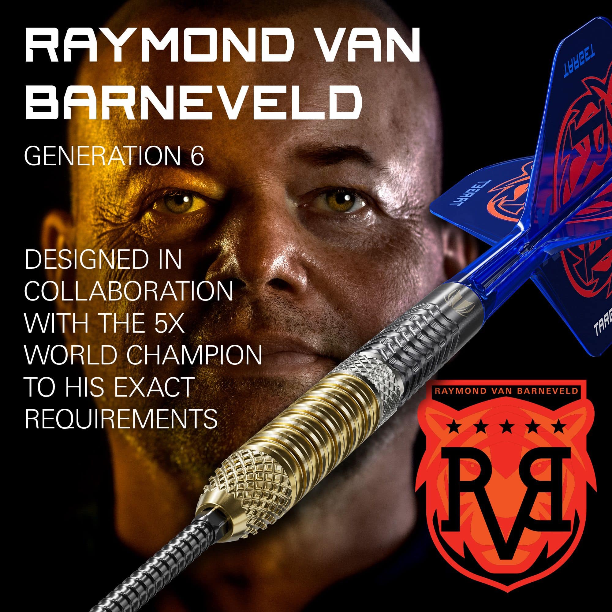 Terčové ocelové šipky Raymond Van Barneveld GEN6 Swiss Point Das Foto präsentiert die Target Raymond Van Barneveld GEN6 Swiss Point Steeldarts. Das Design der Darts ist modern und von Raymond Van Barneveld inspiriert.