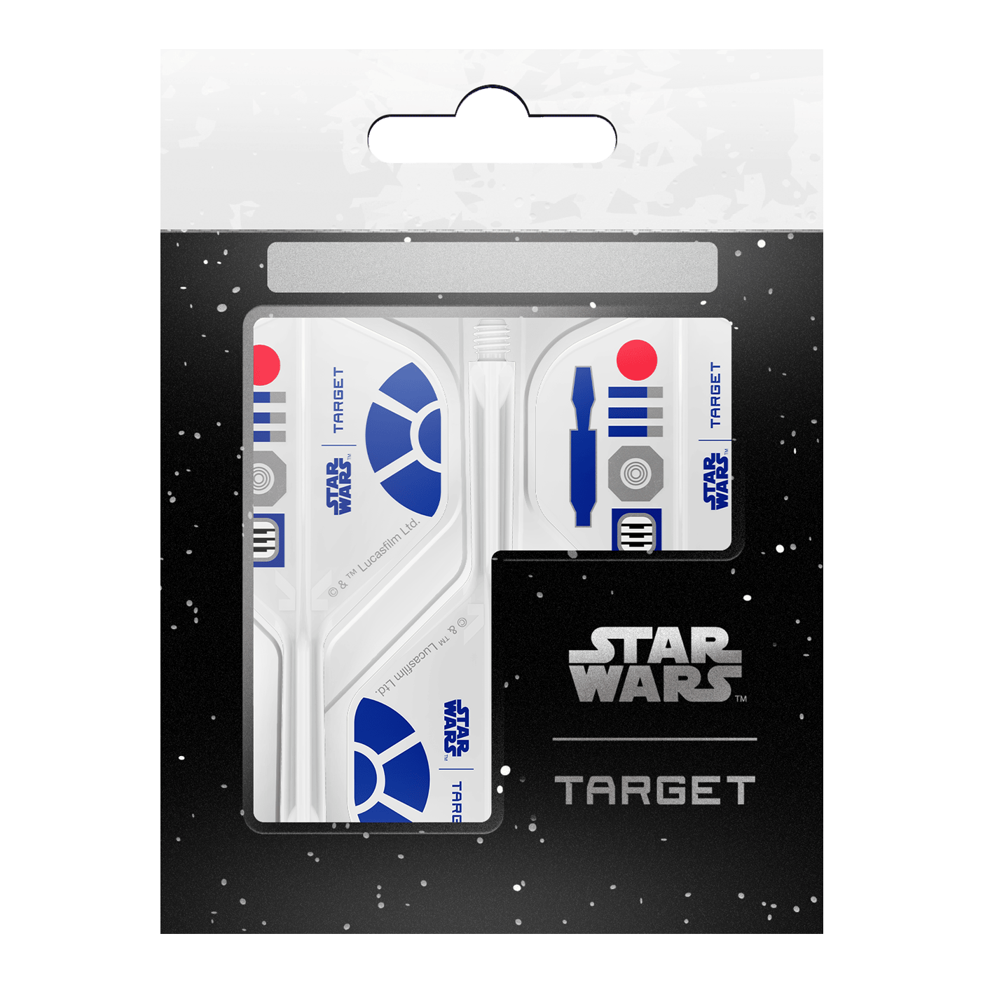 Target Star Wars K-Flex R2D2 No2 Standard Flights werden dargestellt. Diese Dartflights haben ein Star Wars Design mit R2D2 als Motiv.