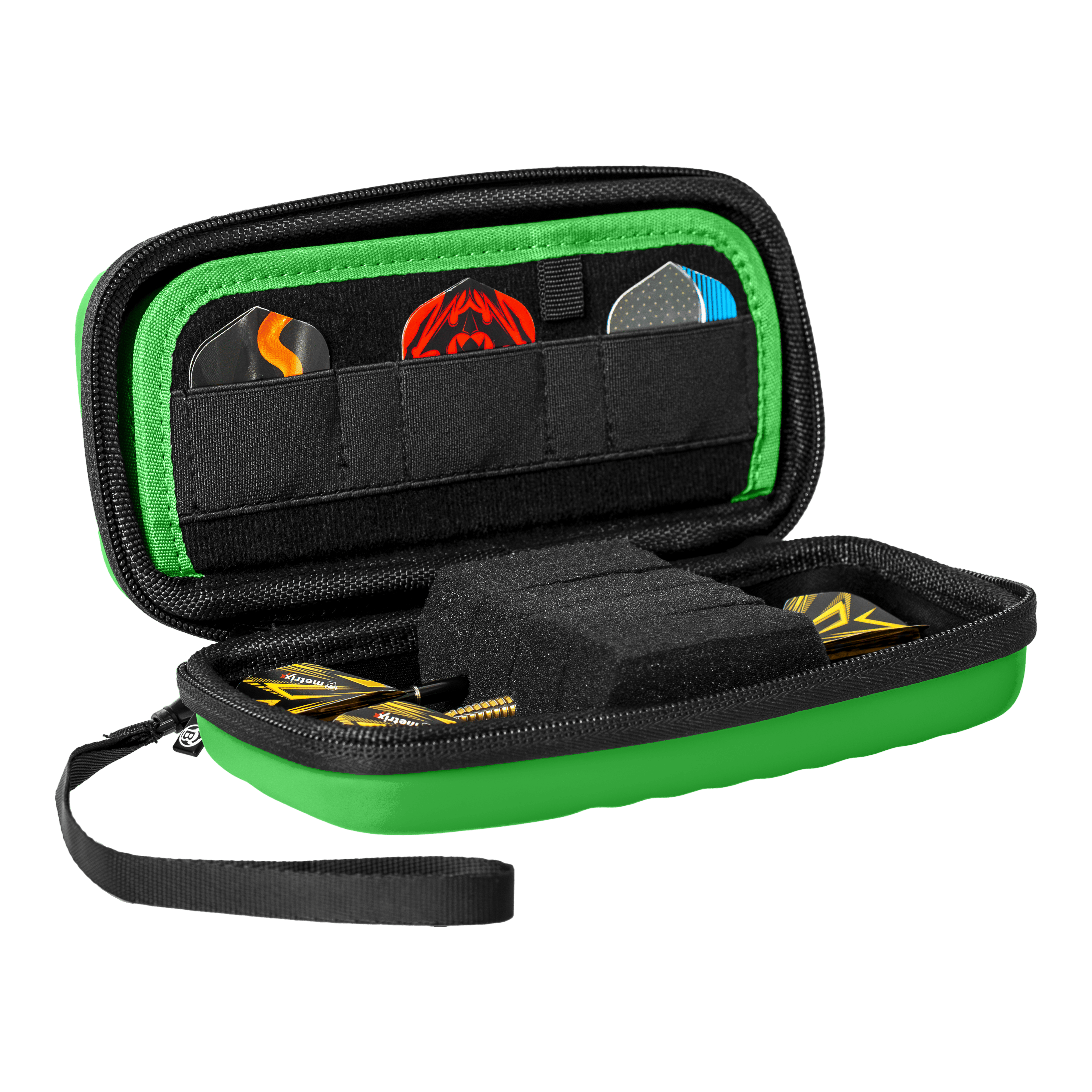 Pouzdro na šipky Bulls Orbis S - zelené Das Bild zeigt das Produkt Bulls Orbis S Dartcase in Grün. Es handelt sich um ein kompaktes Dartcase zur Aufbewahrung von Dart-Zubehör.
