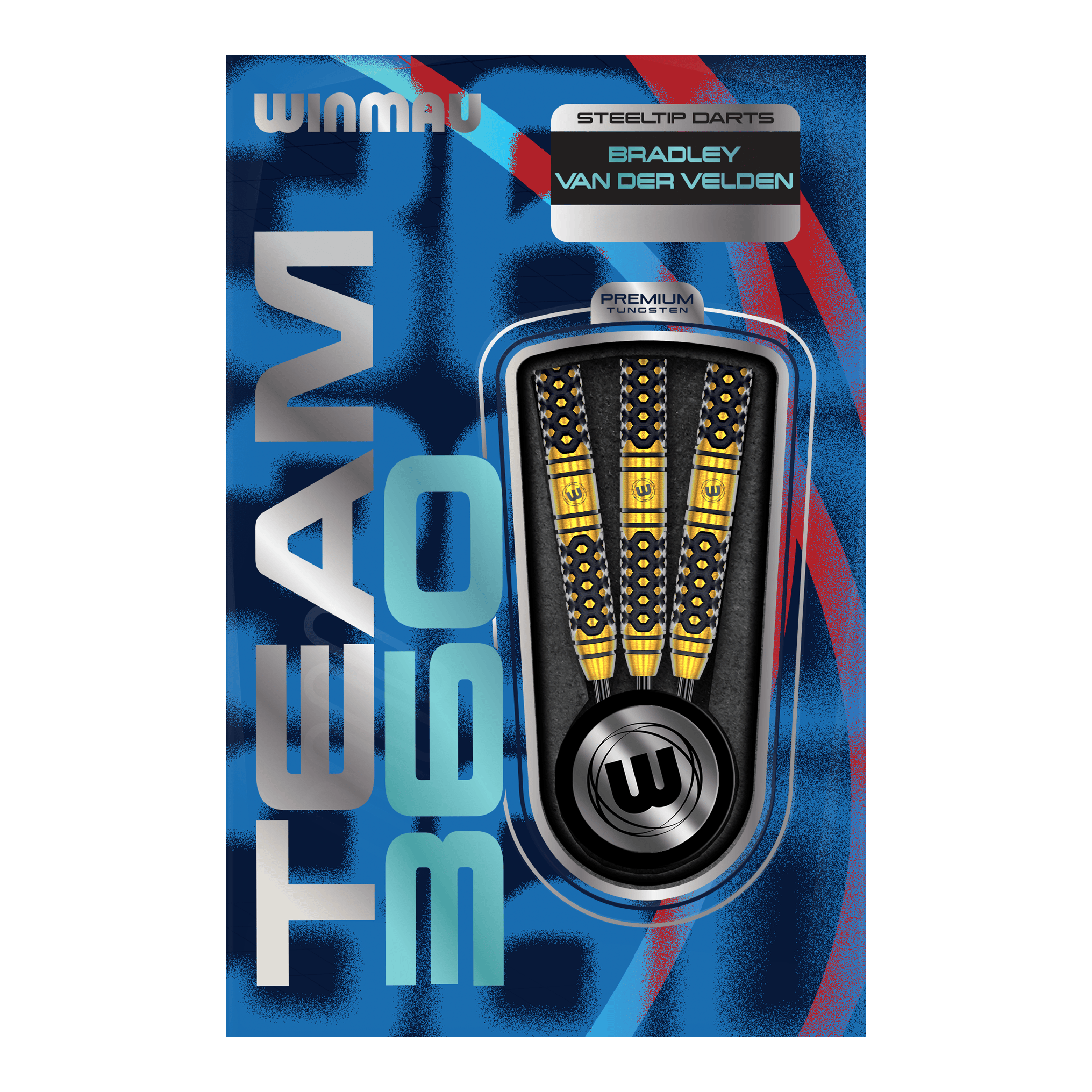 Ocelové šipky Winmau Team 360 Bradley Van Der Velden - 22g Abgebildet sind die Winmau Team 360 Bradley Van Der Velden Steeldarts - 22g. Das Foto hebt die Form und Verarbeitung der Darts hervor.
