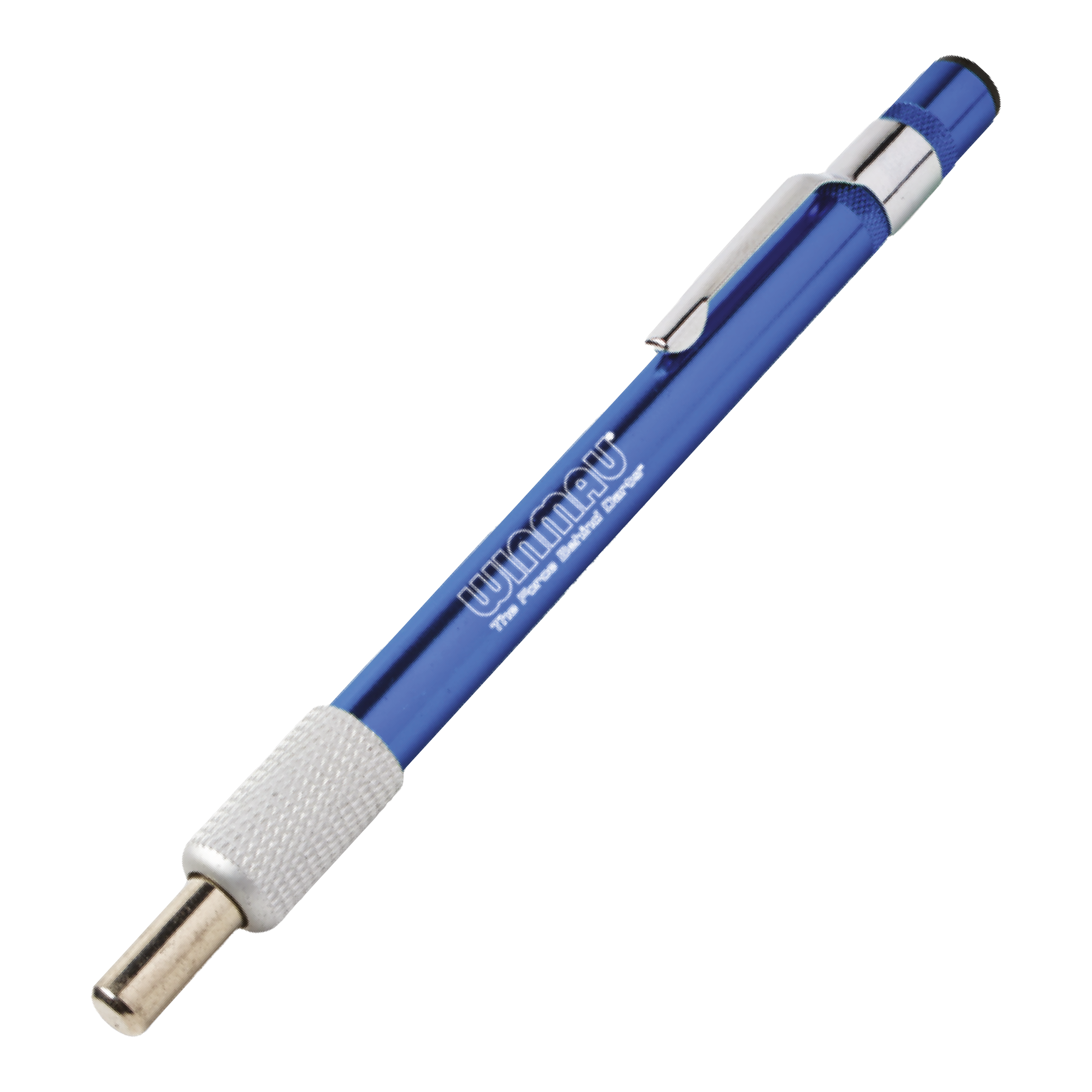 Brousek Winmau Diamond Point Ein blauer Schleifstein für Dartspitzen ist abgebildet. Das Produkt dient dazu, die Spitzen von Darts zu schärfen.