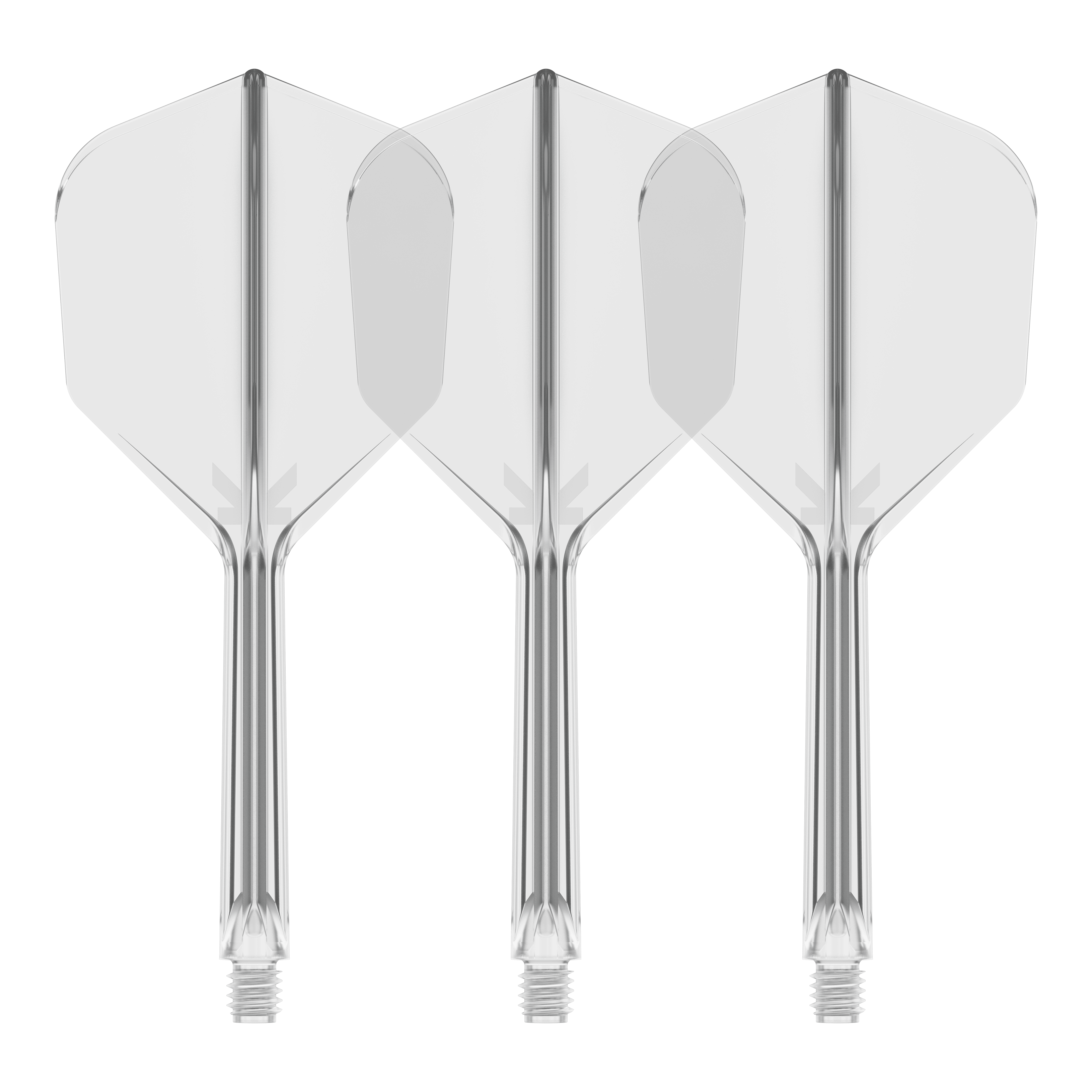 Letový systém Target K-Flex No6 - čirý Es ist ein Flight-System abgebildet, vermutlich das Target K-Flex No6 Clear mit 33 mm Länge. Das Bild zeigt ein transparentes Dart-Zubehör.