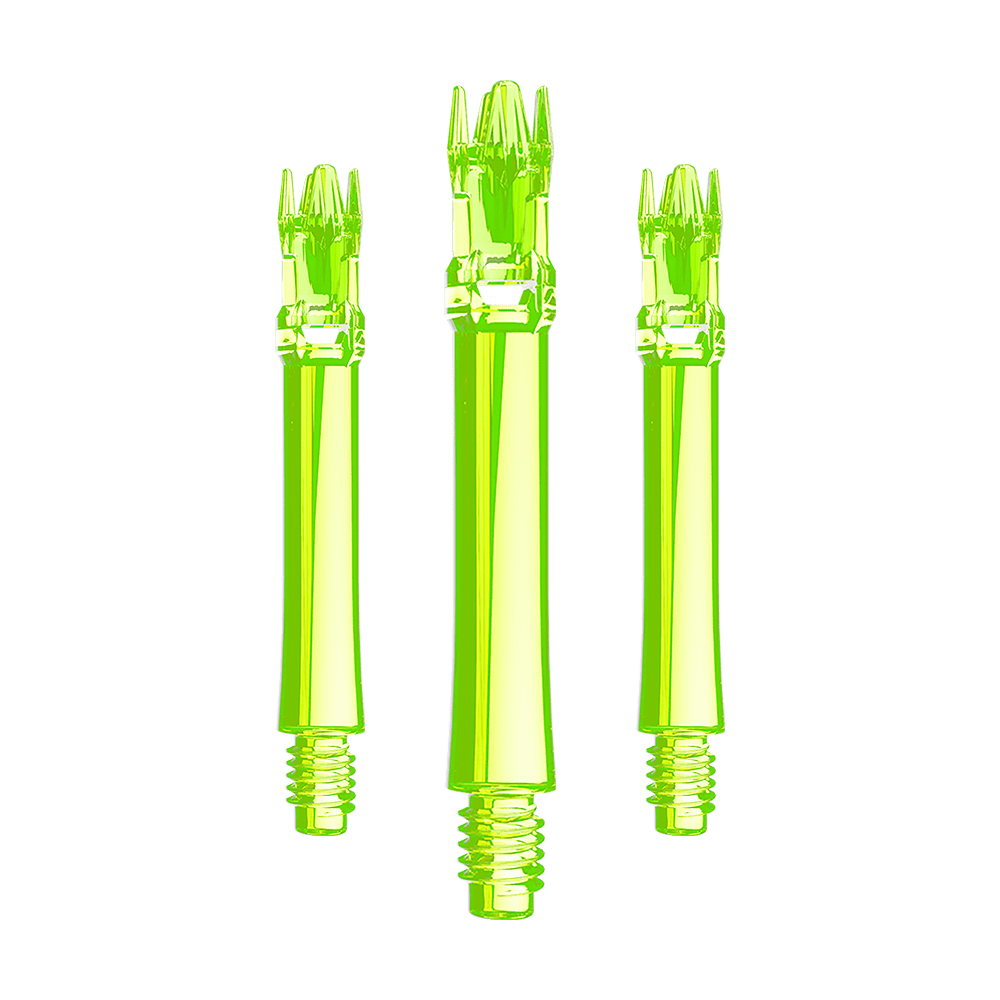 Náhradní hřídele L-Style L-System - neonově žluté Ein Set aus neongelben Ersatzshafts ist im Bild. Mehrere Shafts sind geordnet angeordnet.