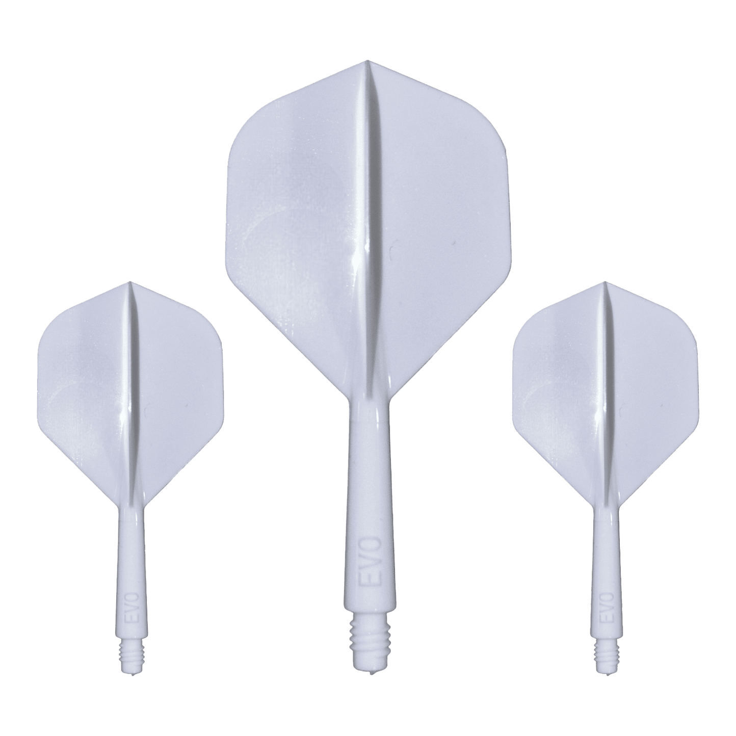 Systém letové hřídele EVO1 - bílý Hier ist das Evolution EVO1 Flight-Shaft-System in Weiß abgebildet. Dieses Produkt ist für den Einsatz im Dartsport bestimmt.