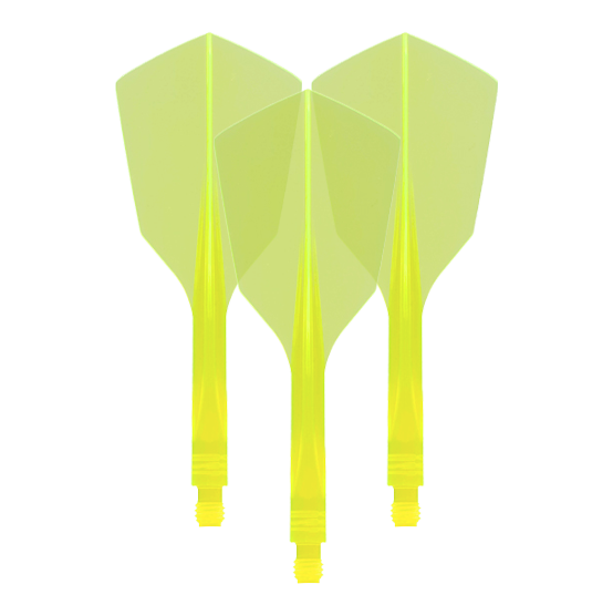Letový systém Condor Ax 120, neonově žlutý - úzký Das Bild zeigt drei neon-gelbe Dartflights mit schmaler Form. Es handelt sich um das Produkt „Condor Axe 120 Flight-System Neon Yellow - Narrow“.