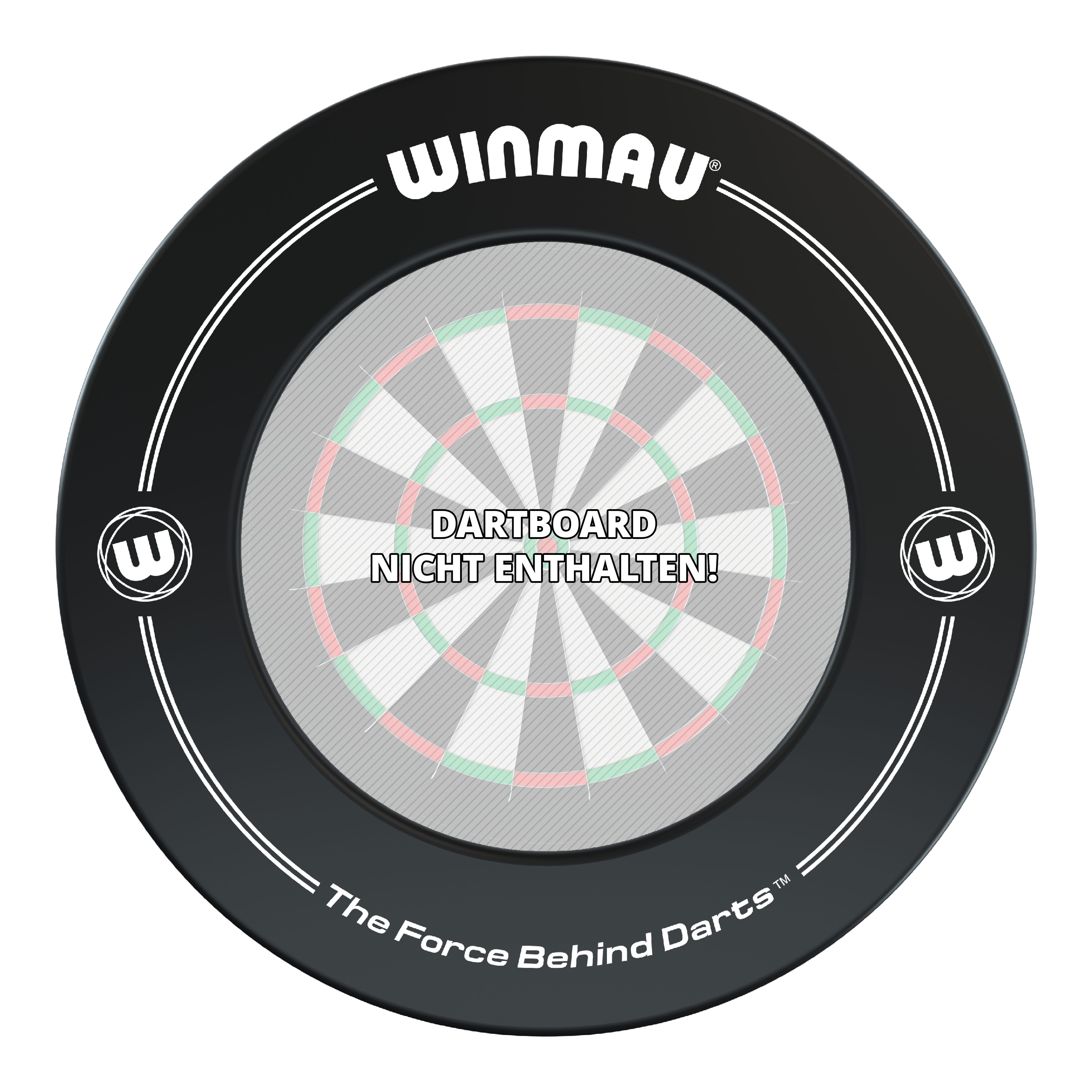 Winmau Dartboard Surround 2022 Das Bild zeigt einen schwarzen Dartboard-Surround der Marke Winmau. In der Mitte steht der Hinweis: "Dartboard nicht enthalten!"
