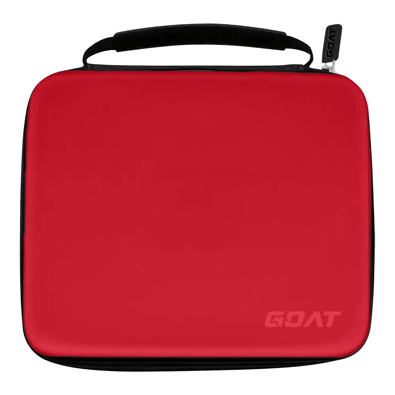 Peněženka GOAT Locker XXL Dart Das Bild zeigt ein rotes Etui mit schwarzem Griff und Reißverschluss. In der unteren rechten Ecke steht das Wort „GOAT“.
