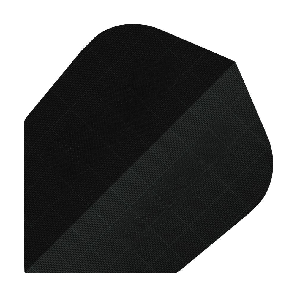 Hier ist ein einzelner Nylon-Stoff No6 Flight in schwarzer Ausführung zu sehen. Das Produkt ist Teil eines Dart-Sets.