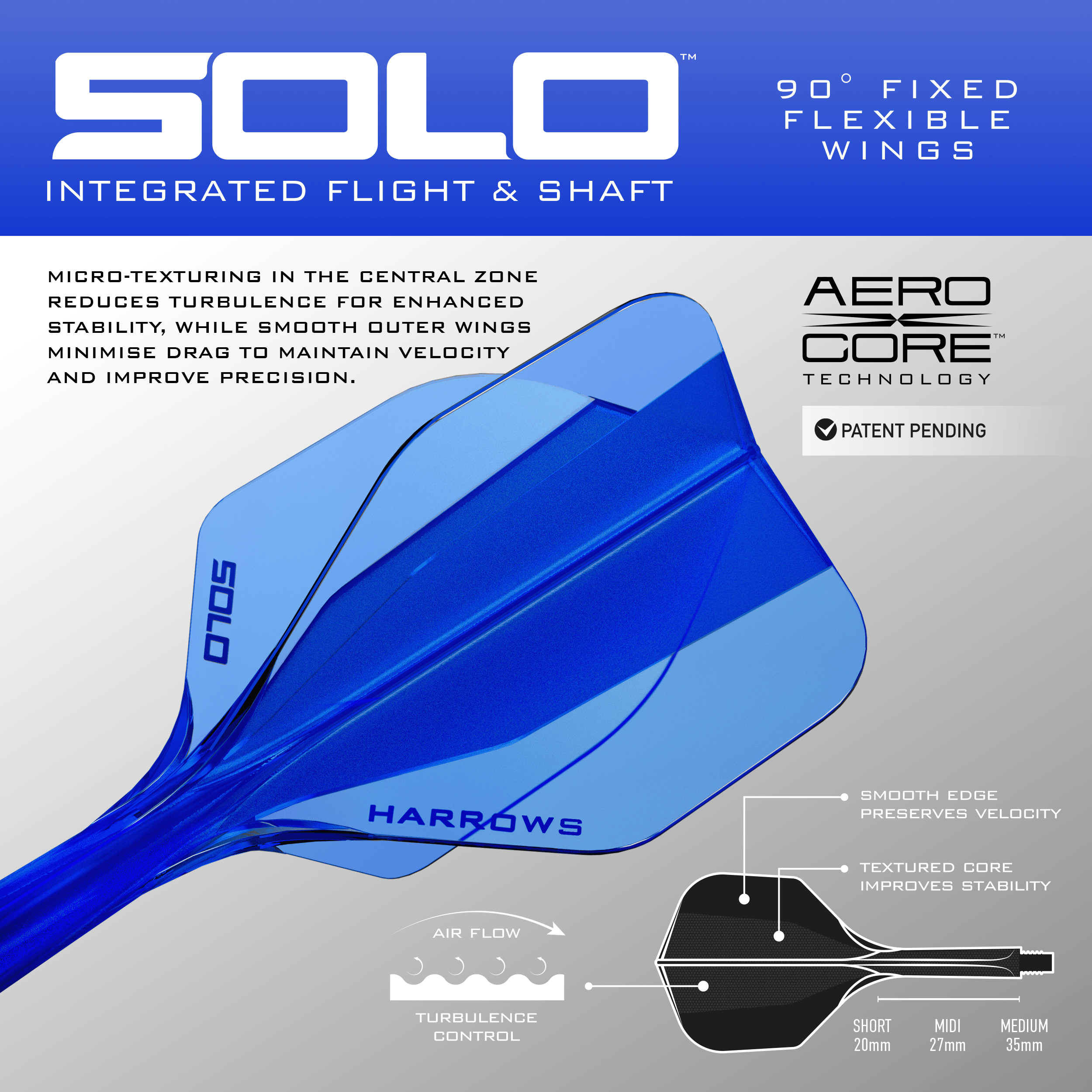 Systém letmých hřídelí Harrows Solo No6 - modrý Zu sehen ist das blaue Harrows Solo No6 Flight-Shaft-System. Dieses Produkt wird für Dartpfeile verwendet.