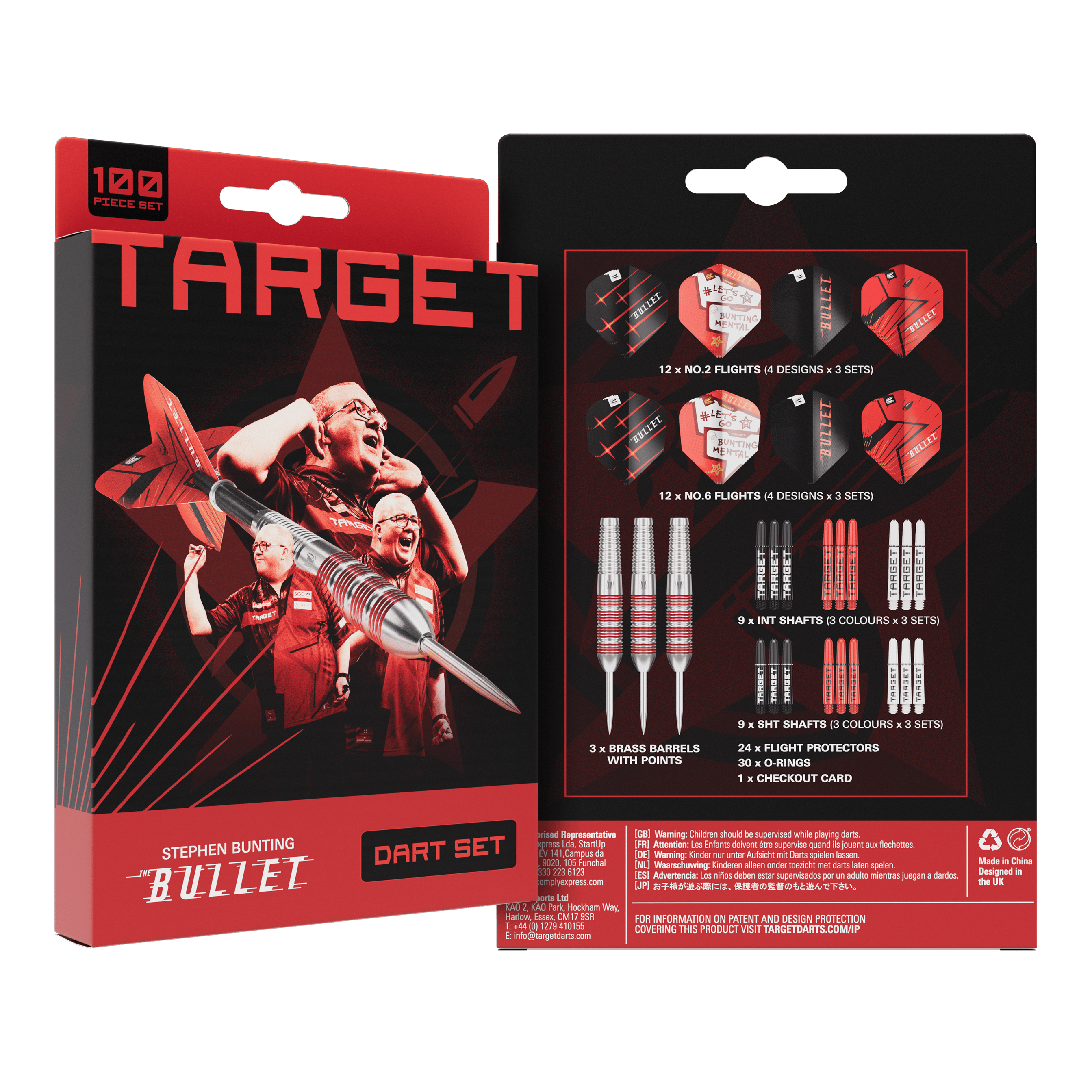 Sada šípů Target Stephen Bunting Bullet, 100 kusů, mosazné ocelové šipky - 22g Sada šípů Target Stephen Bunting Bullet, 100 kusů, mosazné ocelové šipky - 22g