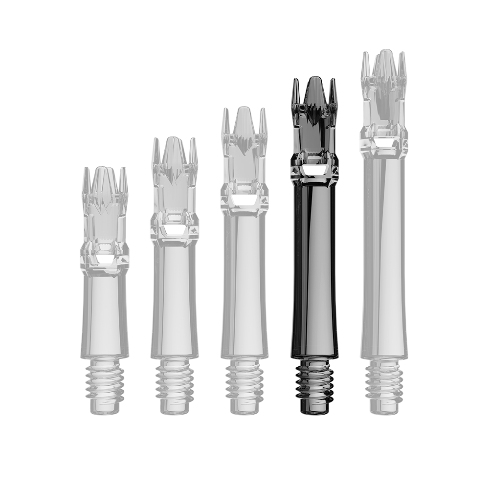 Abgebildet sind schwarze transparente Ersatzshafts. Das Produkt ist länglich und mehrfach dargestellt.