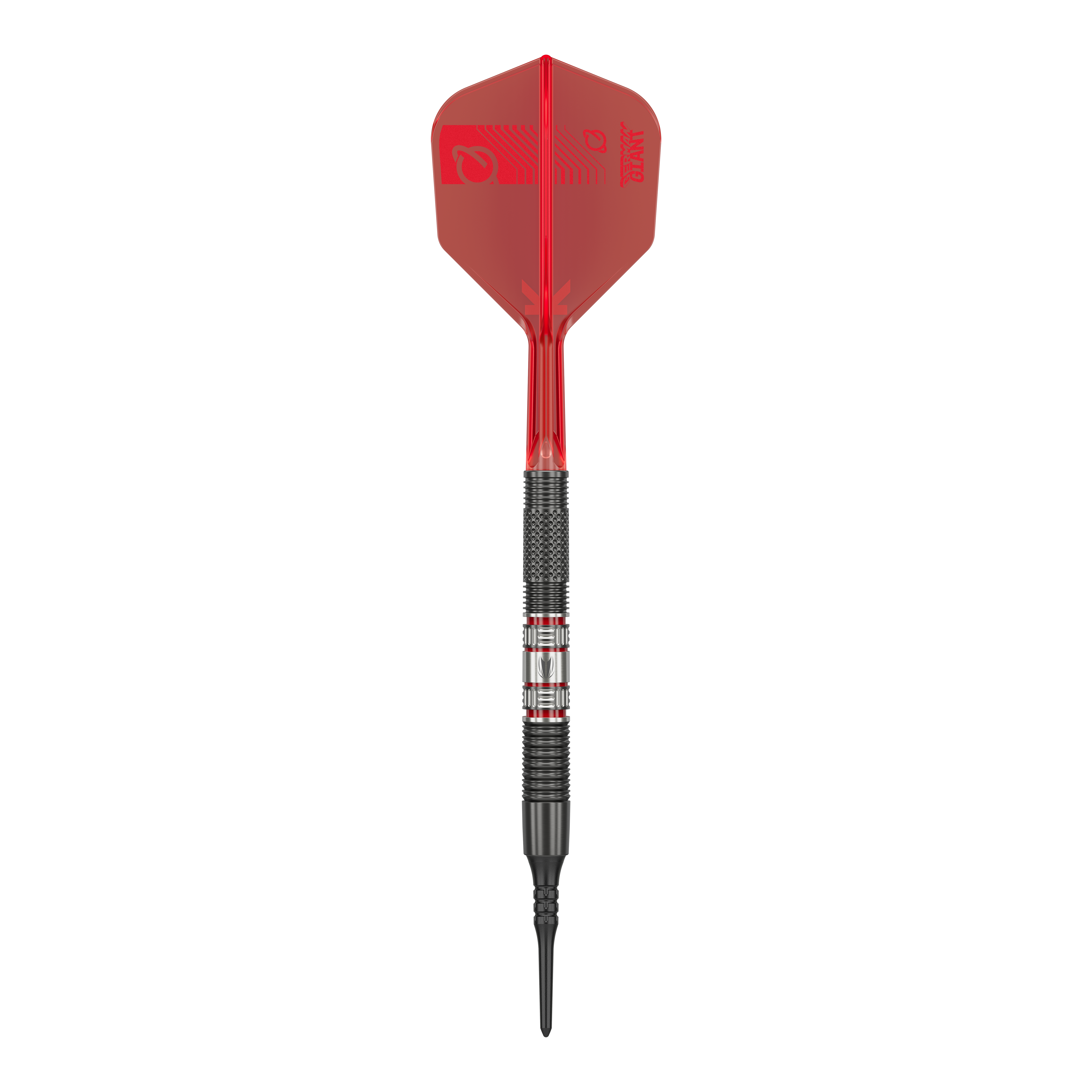 Měkké šipky Target Gabriel Clemens 95K - 19g Das Bild zeigt einen Softdartpfeil des Modells „Target Gabriel Clemens 95K Softdarts - 19g“. Der Pfeil hat eine rote Flight, einen schwarzen Griffbereich und eine schwarze Spitze.