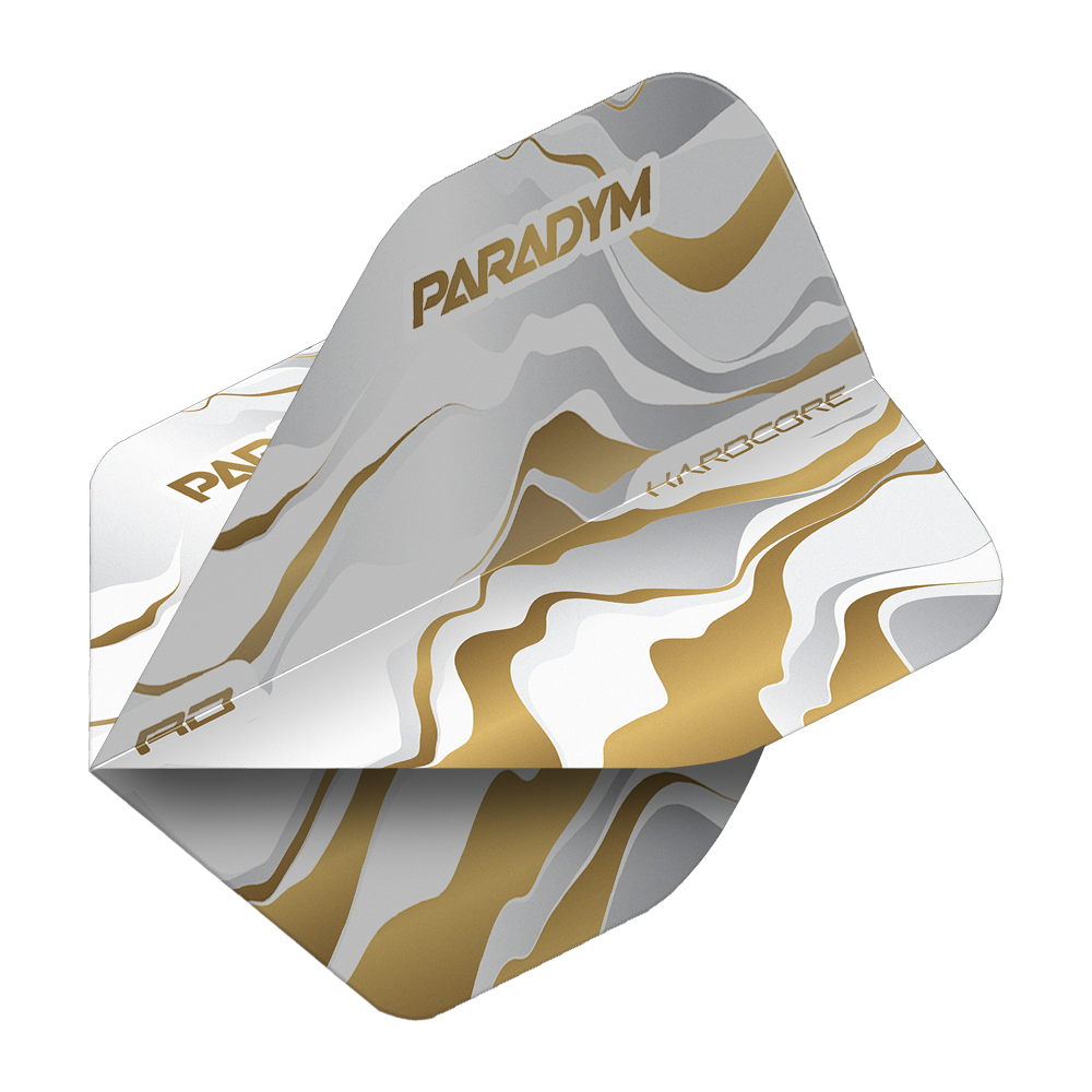 Red Dragon Hardcore Premium Paradym Gold Premium No2 Standardní letky Abgebildet ist ein Flight-Set für Dartpfeile des Produkts Red Dragon Hardcore Premium Paradym Gold Premium No2 Standard Flights. Es handelt sich um hochwertige, goldfarbene Standard-Flights für den Dartsport.