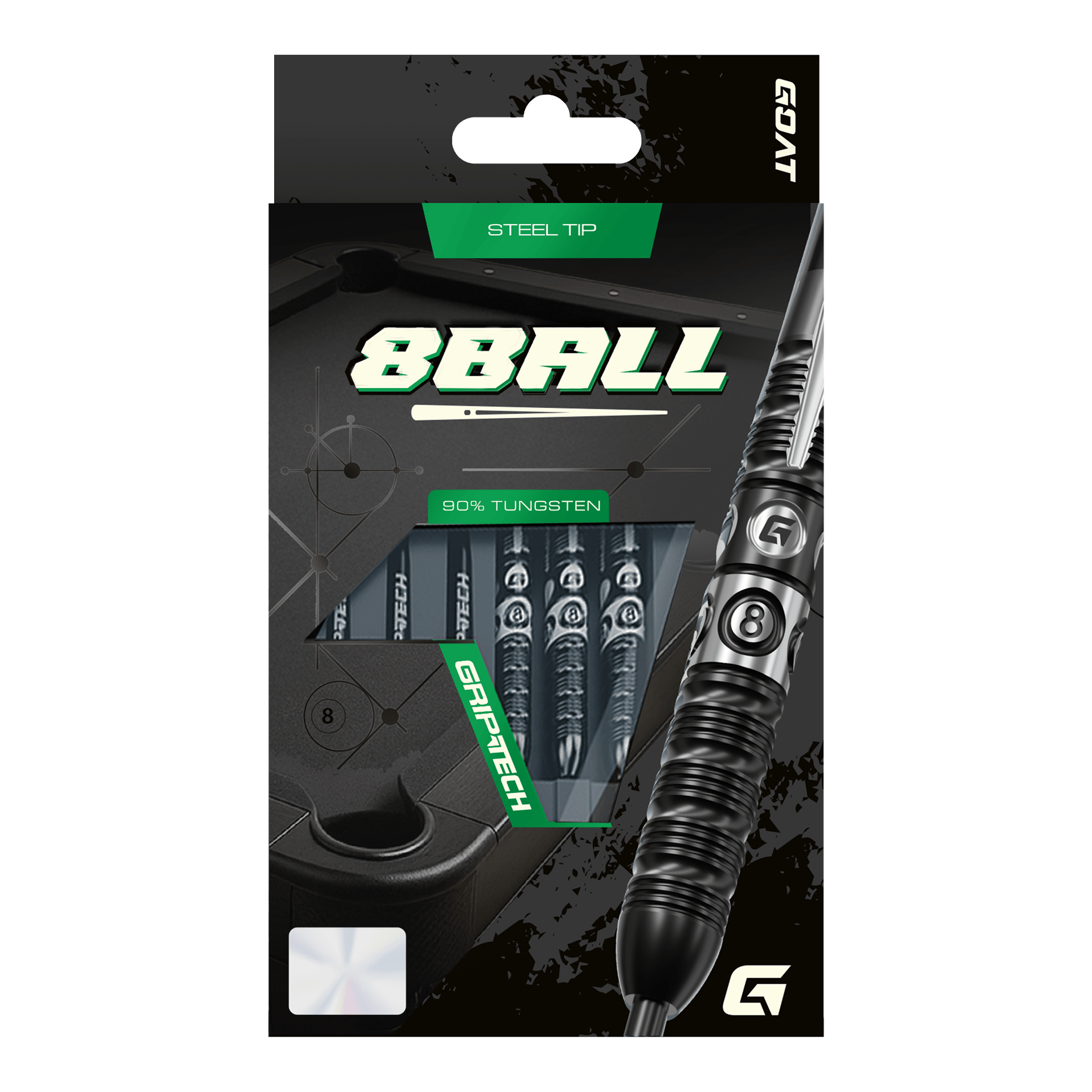 Šipky GOAT 8-Ball ocelové Das Bild stellt die GOAT 8Ball Steeldarts dar. Details des Dartpfeils sind klar erkennbar.