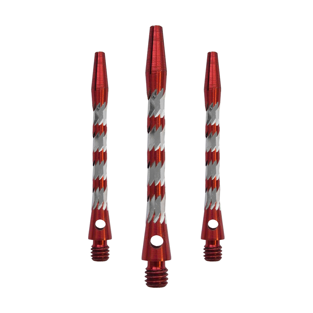 Hliníkové shafty Bulls NL Minor - červené - 46 mm Bulls NL Minor Aluminium Shafts in Rot, 46 mm lang. Das Bild zeigt ein Set roter Aluminiumschäfte für Dartpfeile.