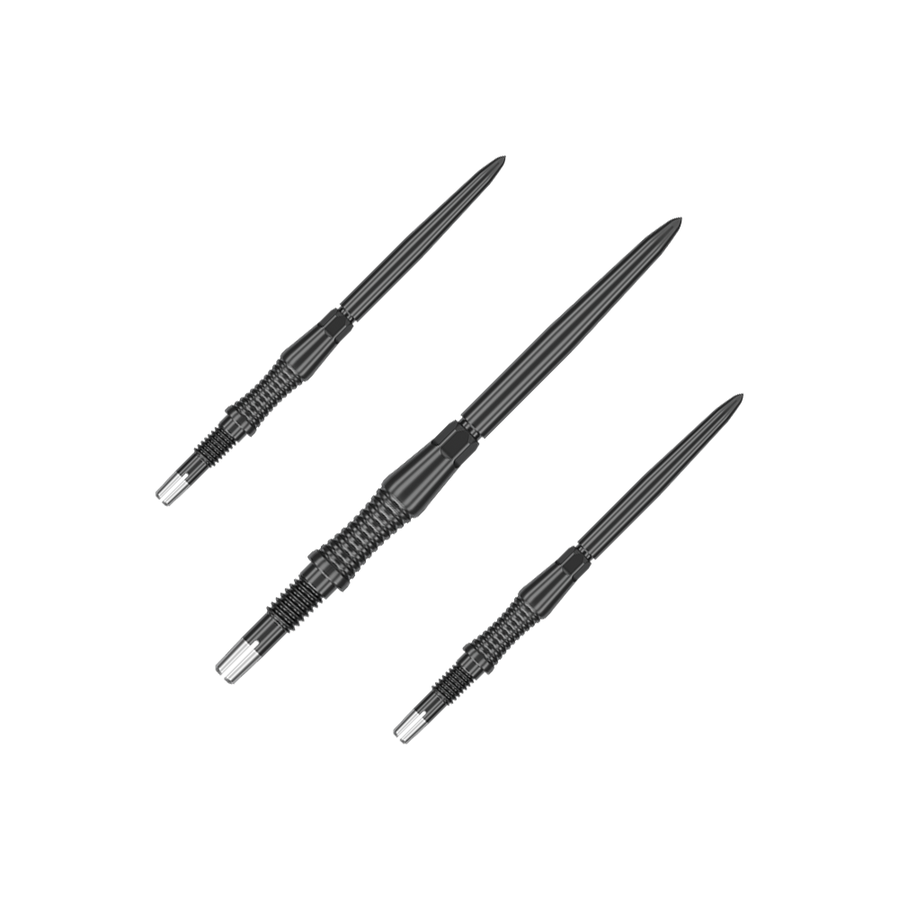 Špičky na šipky Target Swiss Point Signature RST - černé Das Bild stellt ein Set von schwarzen Dartspitzen Signature RST, 35mm, von Target Swiss Point dar. Die Spitzen sind nebeneinander angeordnet.