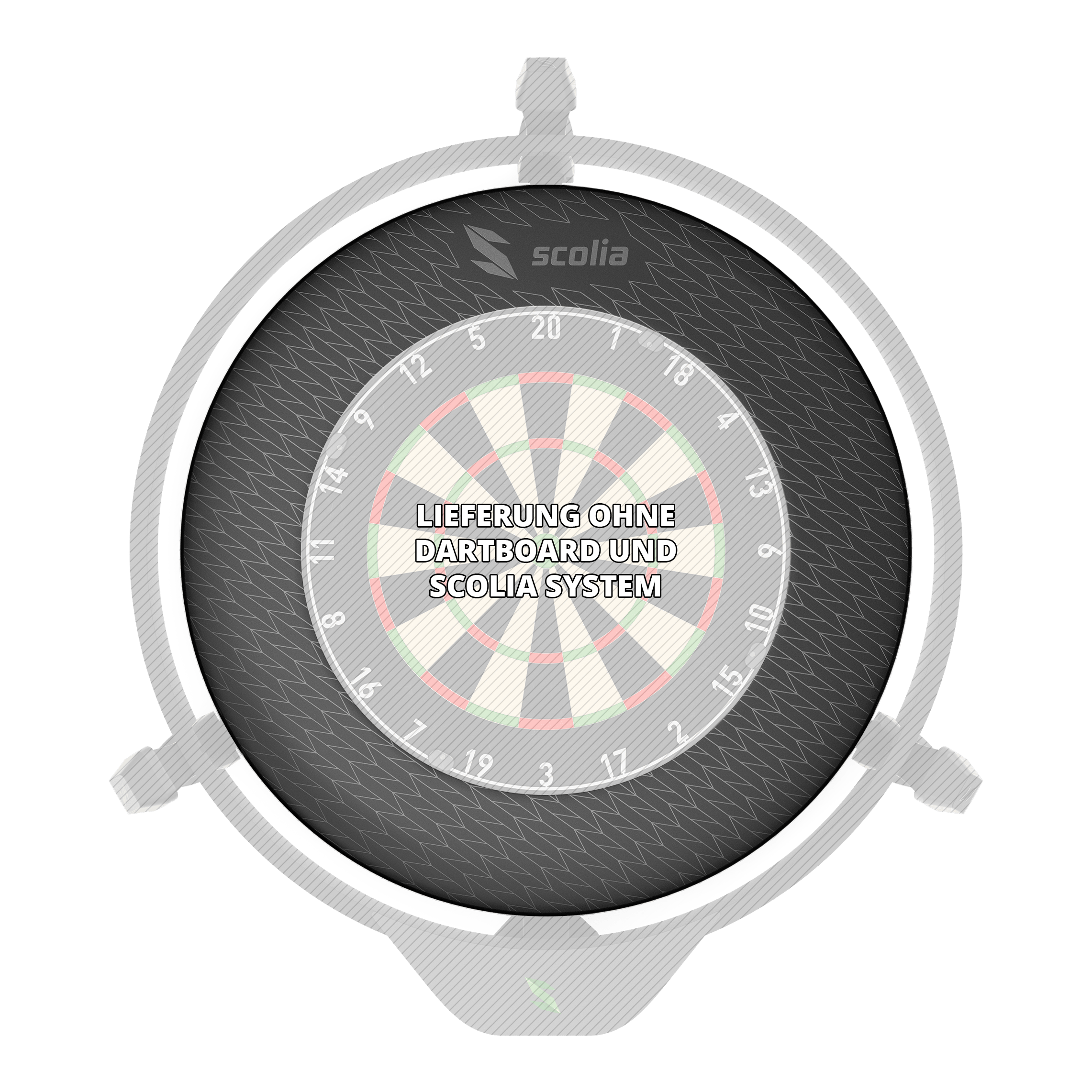 Obložení terče Scolia Stealth Dieses Bild zeigt das Scolia Stealth Dartboard Surround. Es wird zum Auffangen von Dartpfeilen verwendet.