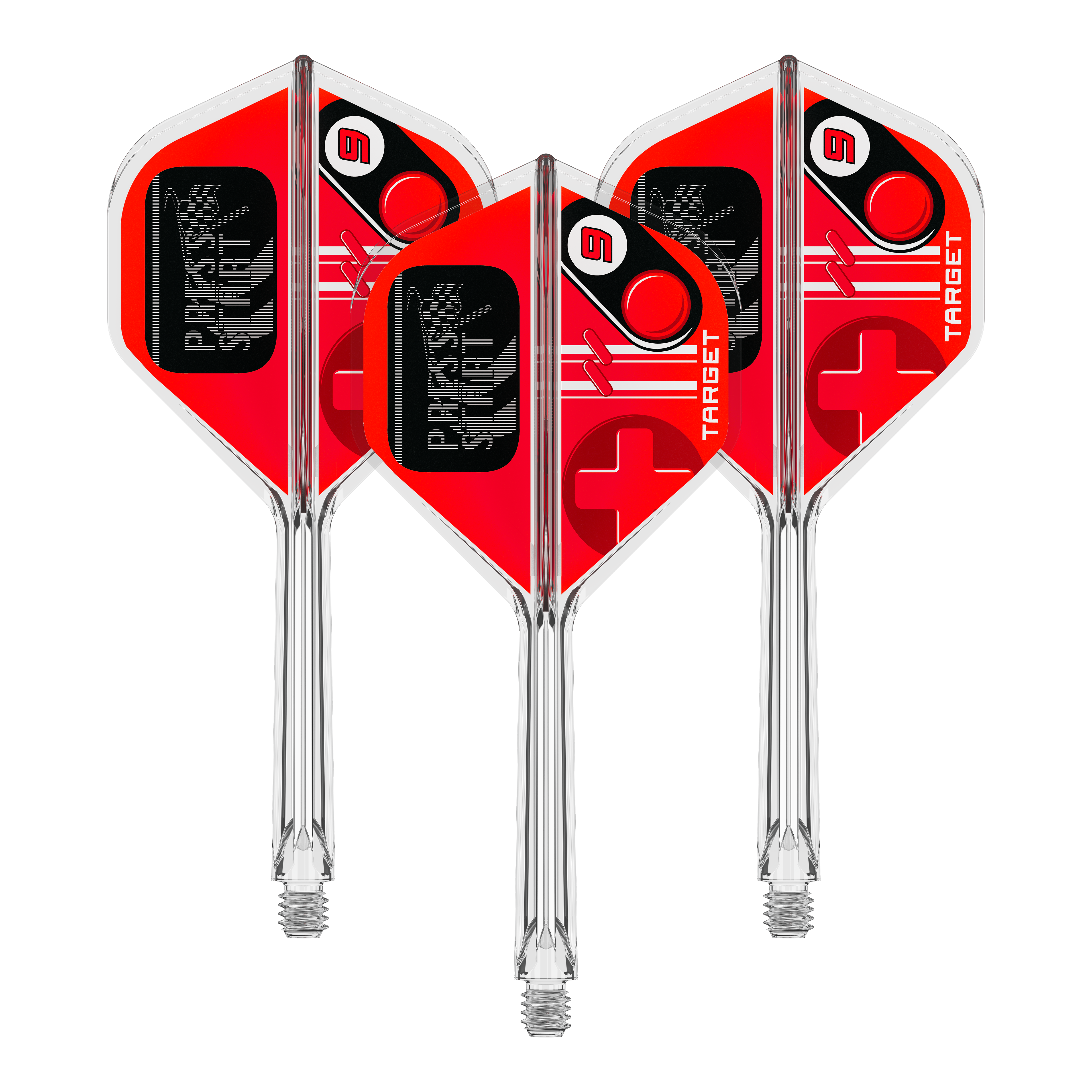 Target K-Flex Press Start No2 Standardní letky Abbildung des Dartzubehörs 410587_Target_K-Flex_PressStart_No2_Standard_Flights_33mm_1Set. Das Bild repräsentiert eine Produktvariante mit mehreren Teilen.