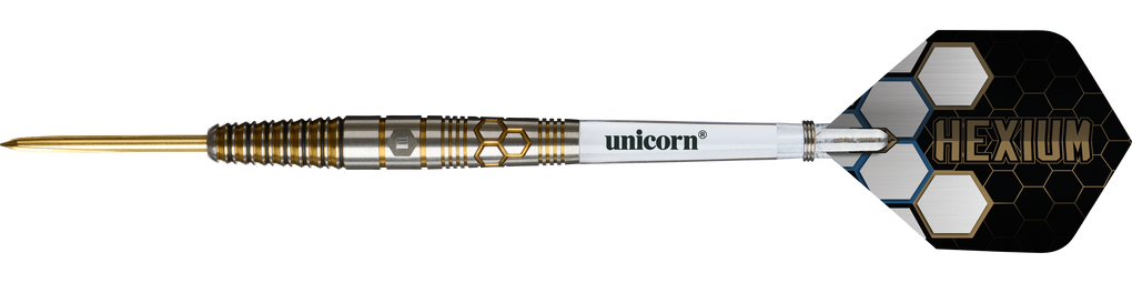 Ocelové šipky Unicorn Hexium Style 03 Zlaté a černé