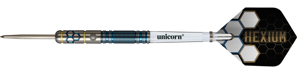 Ocelové šipky Unicorn Hexium Style 02 Modré a zlaté