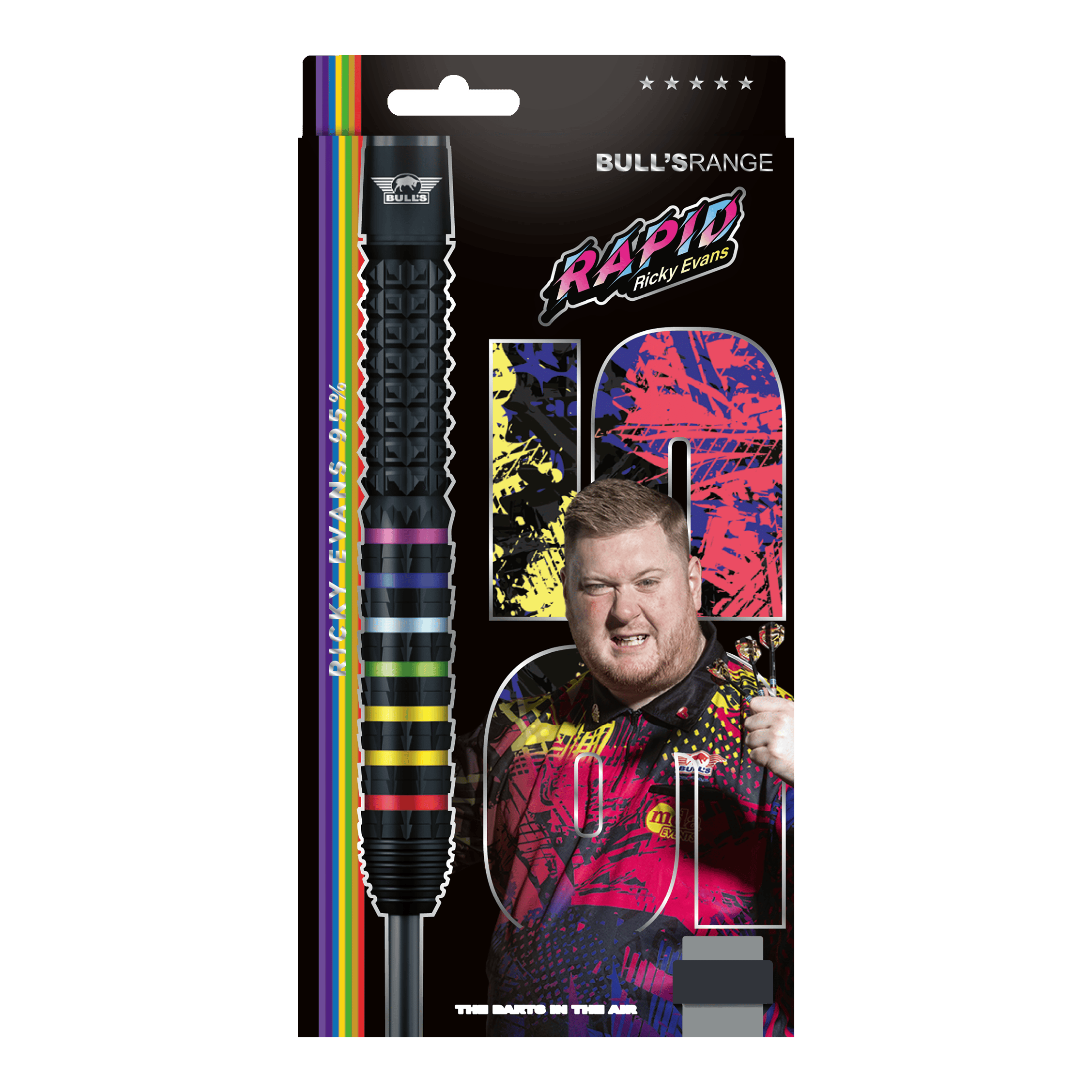 Ocelové šipky Bulls NL Ricky Evans Rapid 95 Das Foto zeigt die Bulls NL Ricky Evans Rapid 95 Steeldarts in der 23g-Ausführung. Die Darts werden aus einer anderen Perspektive dargestellt.