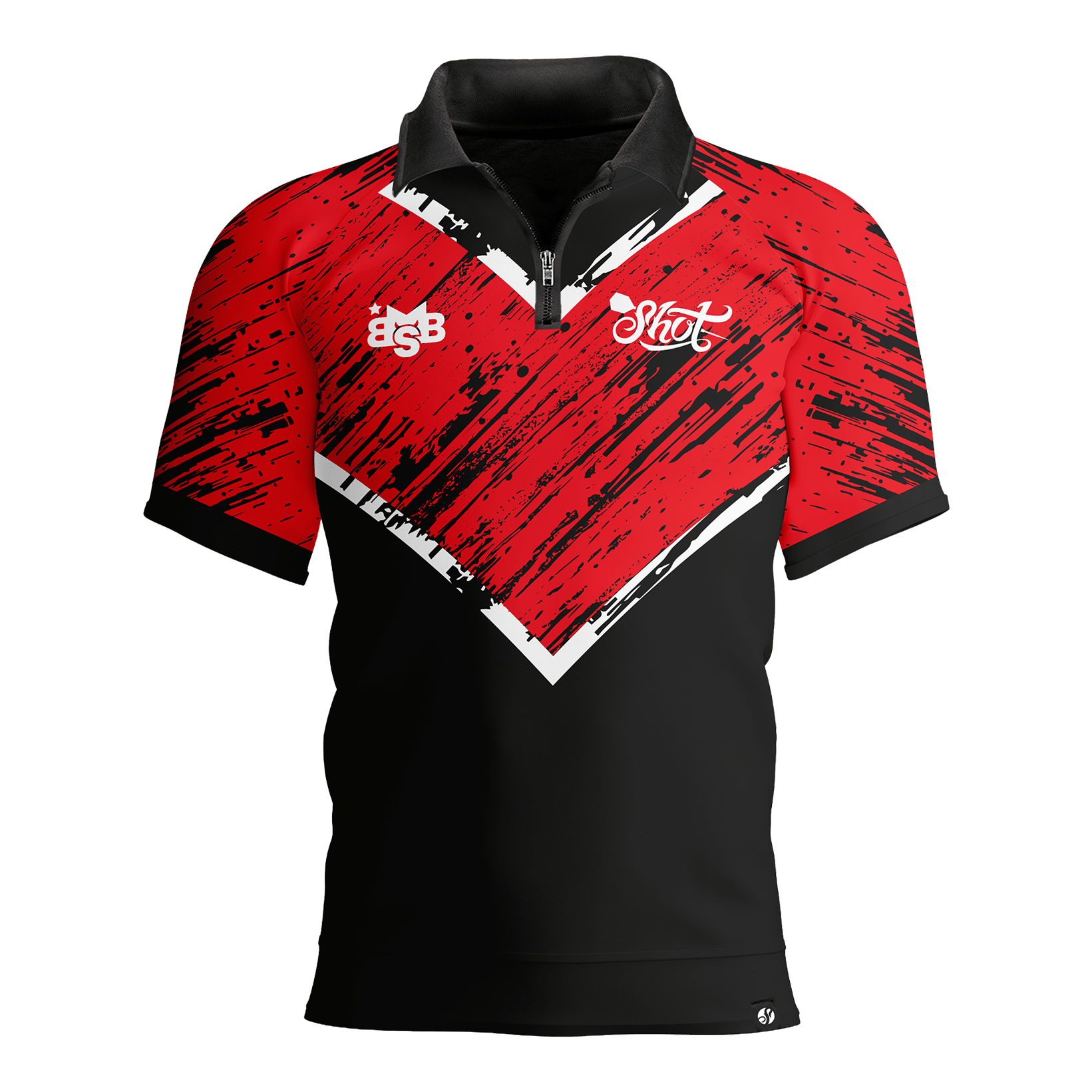 Polokošile Shot Michael Smith s červenými pruhy a logem Zu sehen ist das Shot Michael Smith Red Strip Polo Dartshirt. Das Hemd hat ein modernes Design mit roten Streifen.