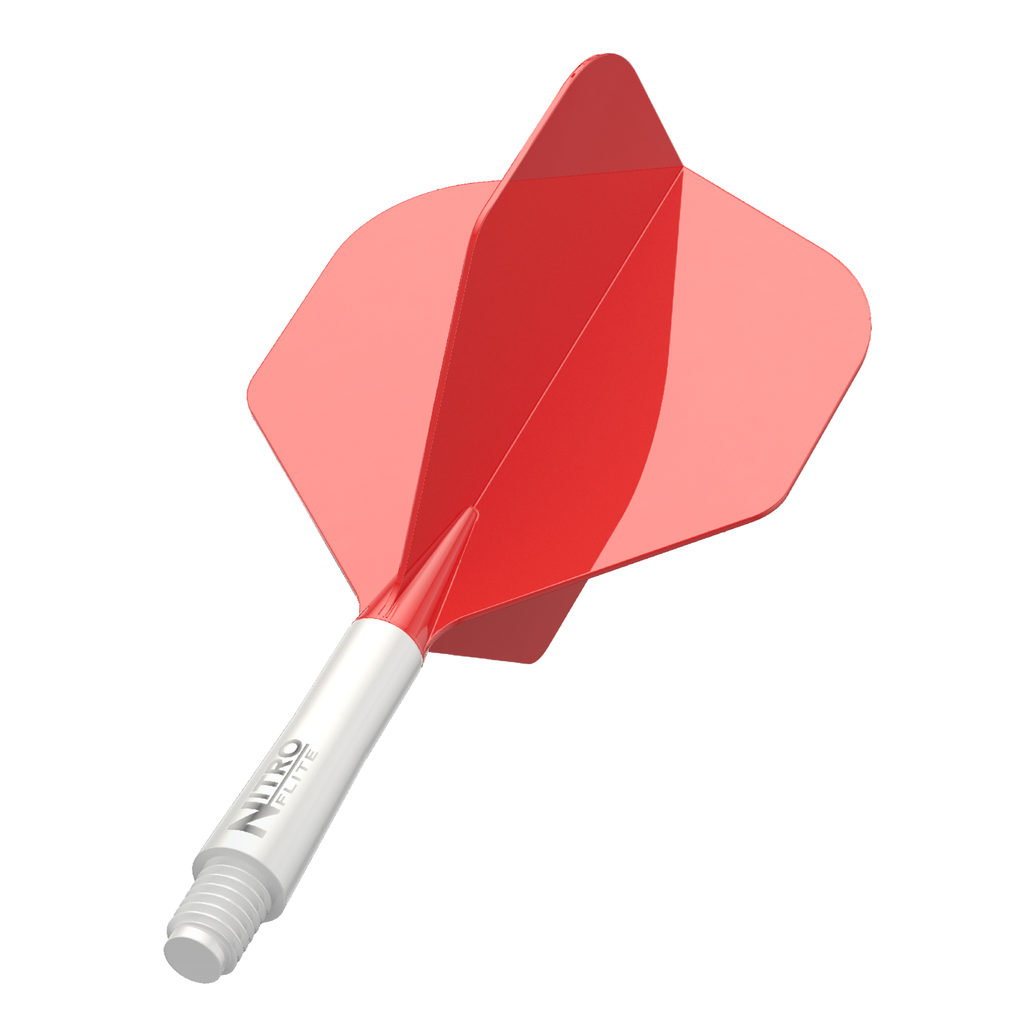 Zu sehen ist ein weiß-roter Dart Flight mit der Bezeichnung X1066 Red Dragon Nitro Flite No2 Short 22mm. Der Flight ist kompakt und für präzises Dartspiel konzipiert.