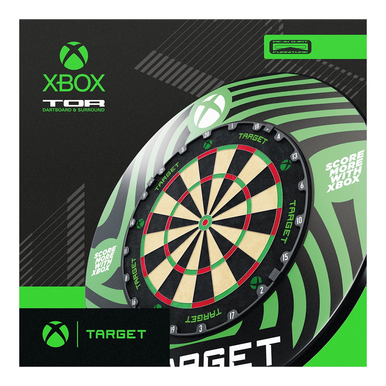 Sada prostorového prostoru pro terč Target Xbox Abgebildet ist das Target Xbox Dartboard Surround Bundle. Es handelt sich um ein Set für Xbox-Dartboards.