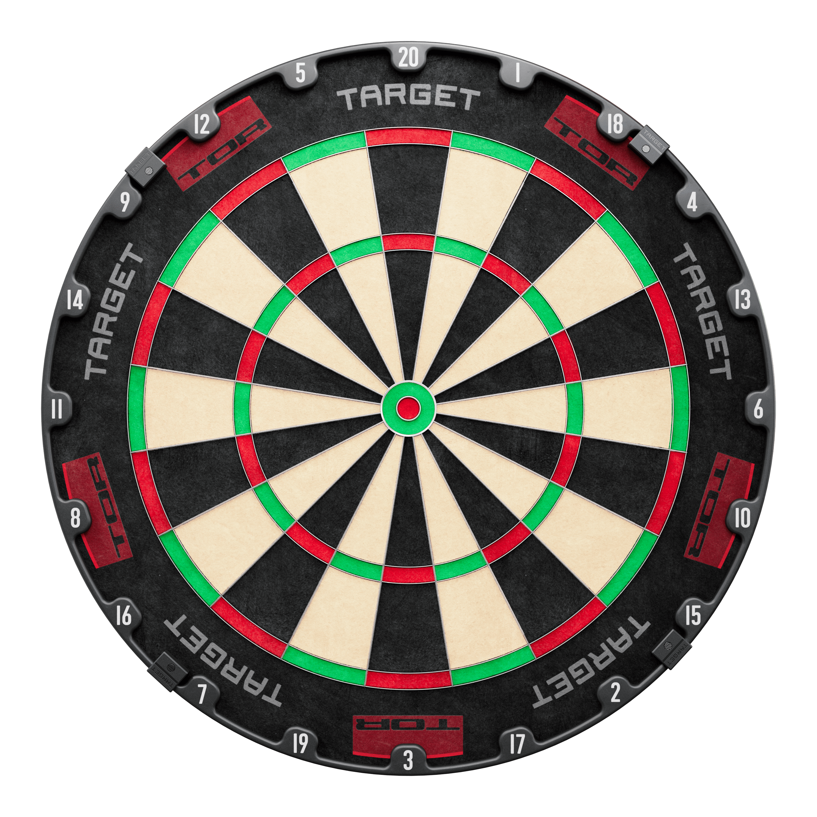 Ocelový terč Target TOR Target TOR Steeldartboard ist als rundes Dartboard klar abgebildet. Die Segmente und Zahlen sind sichtbar.
