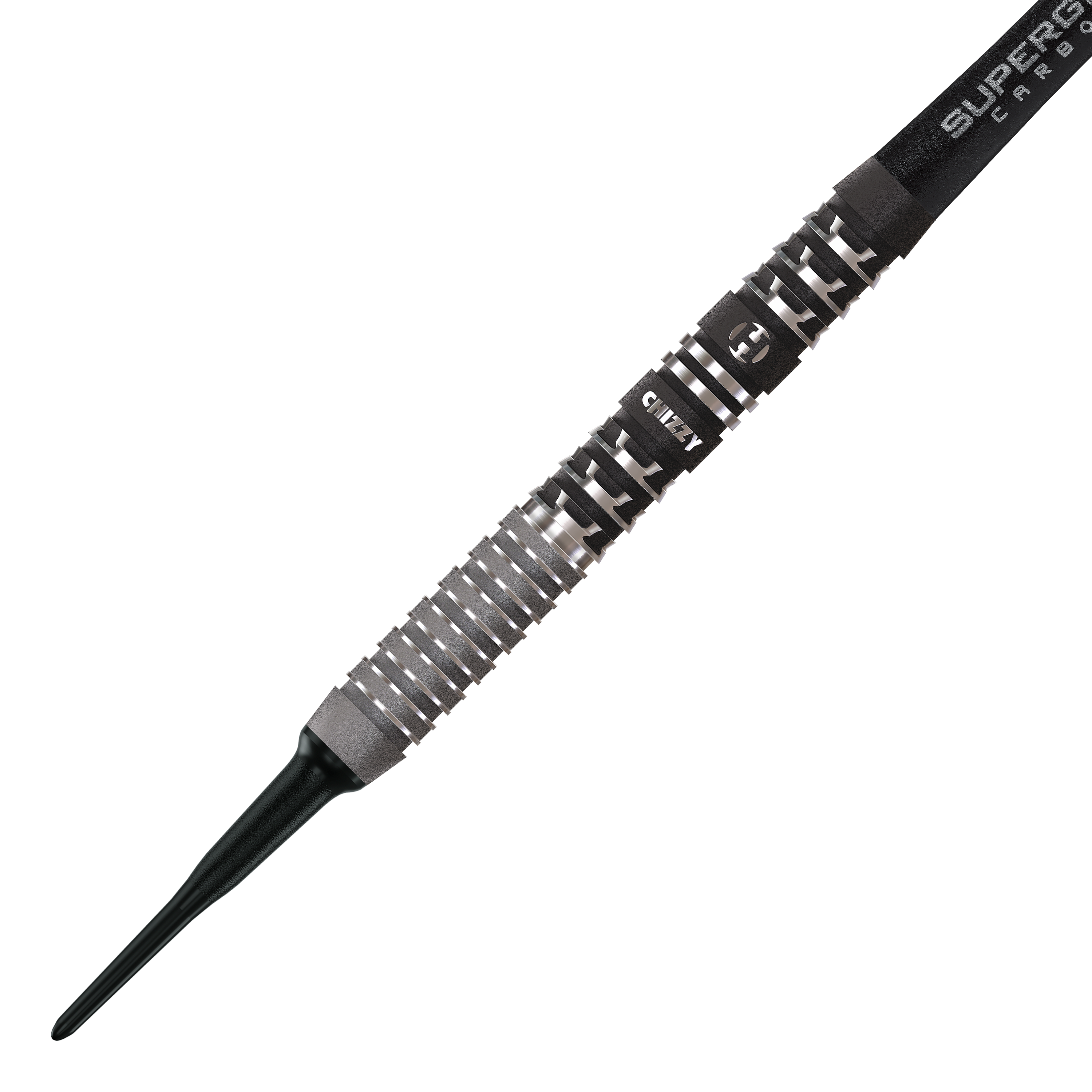 Das Bild zeigt die Harrows Dave Chisnall Chizzy Series 4 Softdarts. Dies sind spezielle Softdarts, entworfen für präzises Werfen.