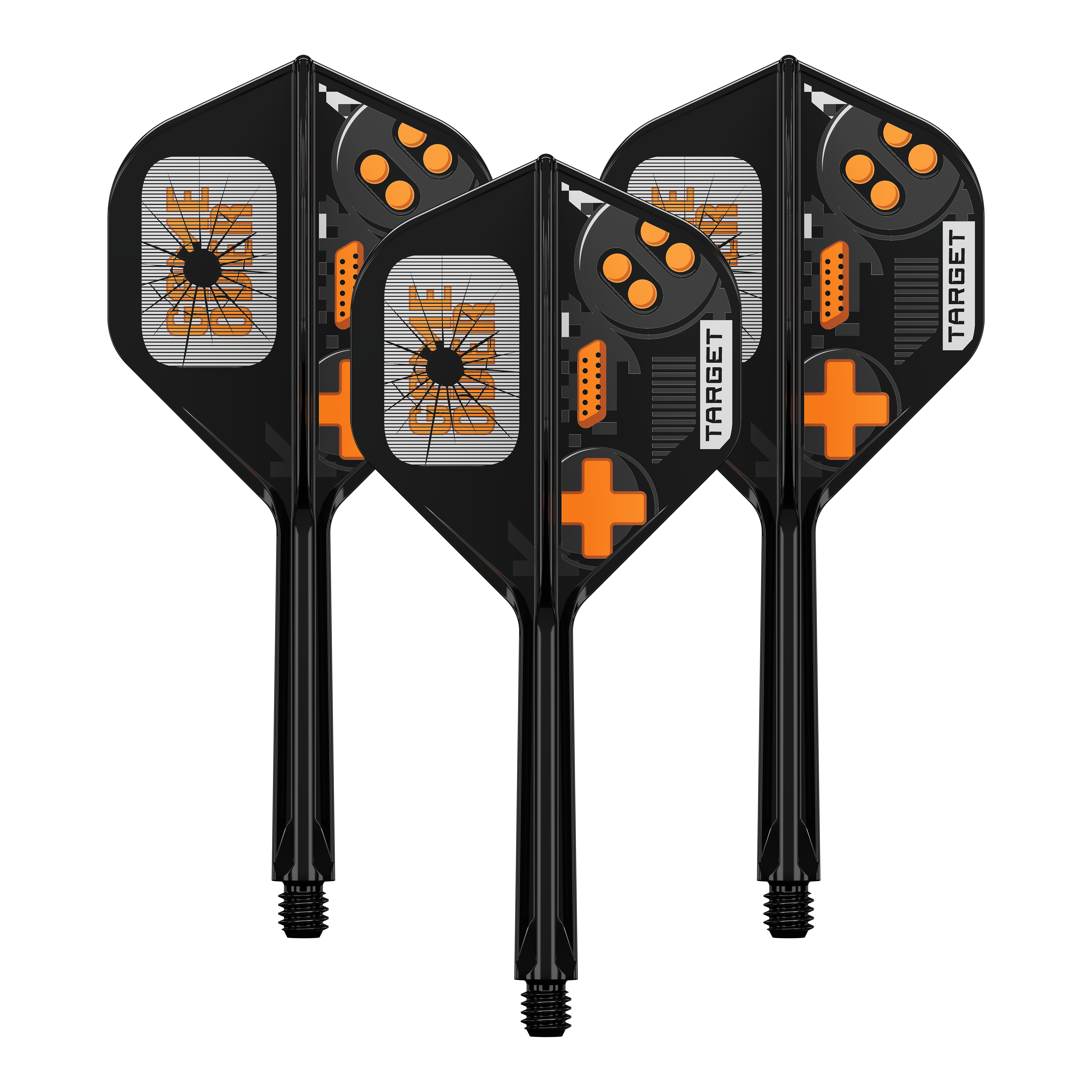 Das Bild zeigt das Produkt 410581_Target_K-Flex_GameOver_No2_Standard_Flights_33mm_1Set. Es ist wahrscheinlich ein Set von Dart-Flights oder ähnlichem Zubehör.