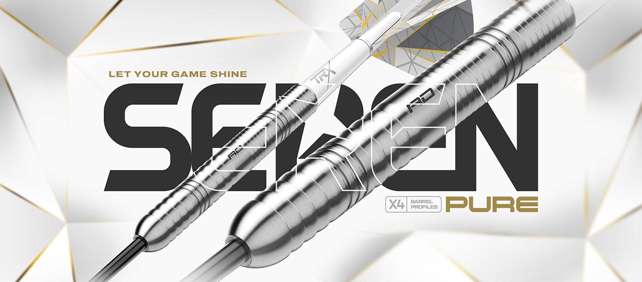 Auf dem Bild sind zwei silberne Dartpfeile vor einem stilisierten Hintergrund zu sehen. Im Hintergrund steht groß das Wort "SEREN" mit dem Slogan "LET YOUR GAME SHINE" und dem Zusatz "PURE".