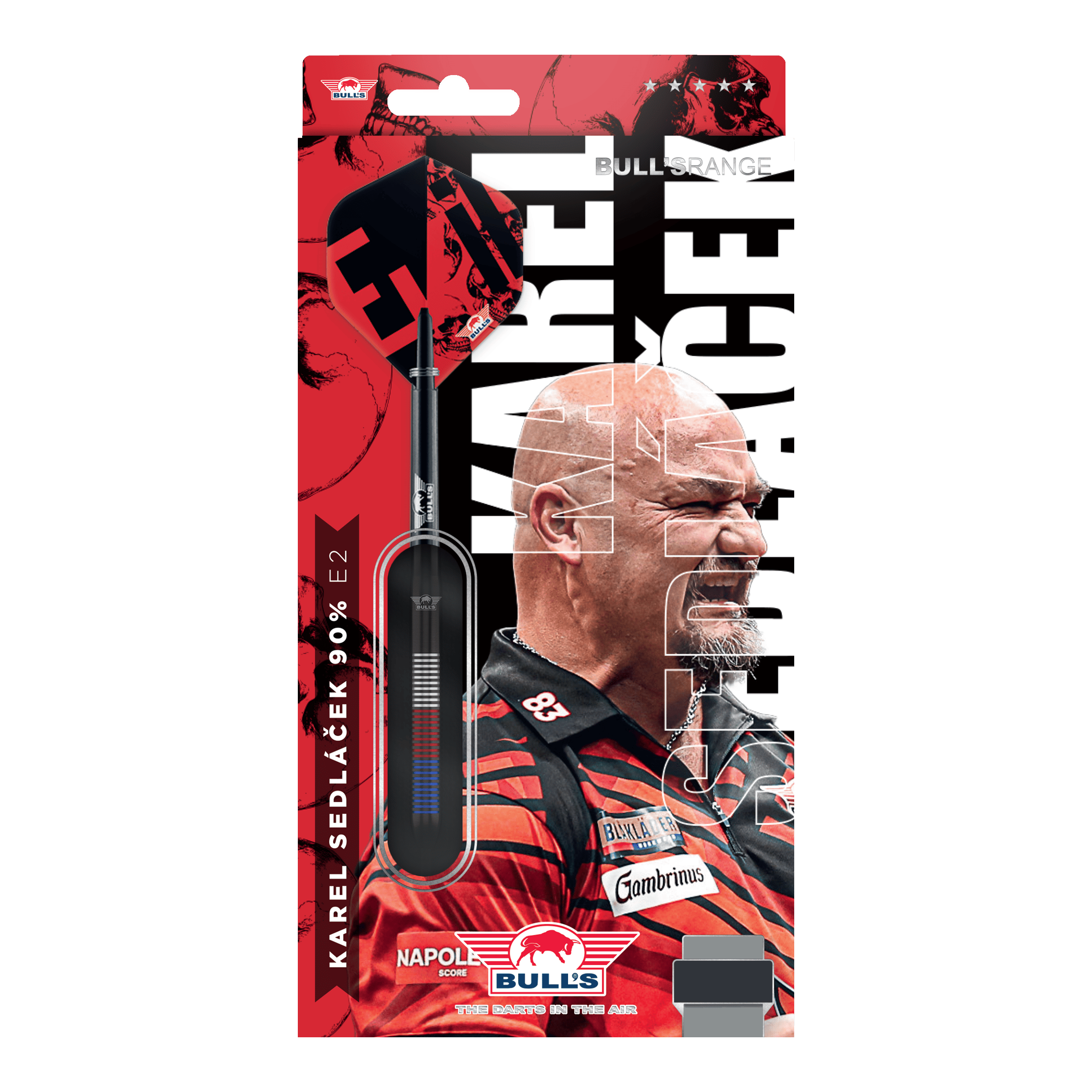Auf dem Bild befinden sich die Bulls NL Karel Sedlacek E2 Steeldarts - 24g. Sie sind ideal für Dartspieler, die Präzision und Qualität schätzen.